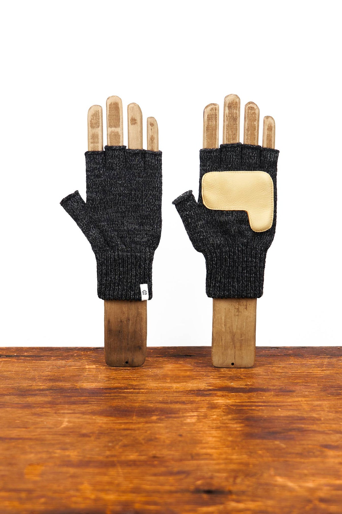 NEW Upcycled Wool Black Melange Fingerless Ragg Gloves: No Deer / S/M