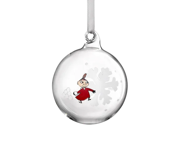 Muurla glass Christmas bauble featuring Little My and snowflake in clear and red design
