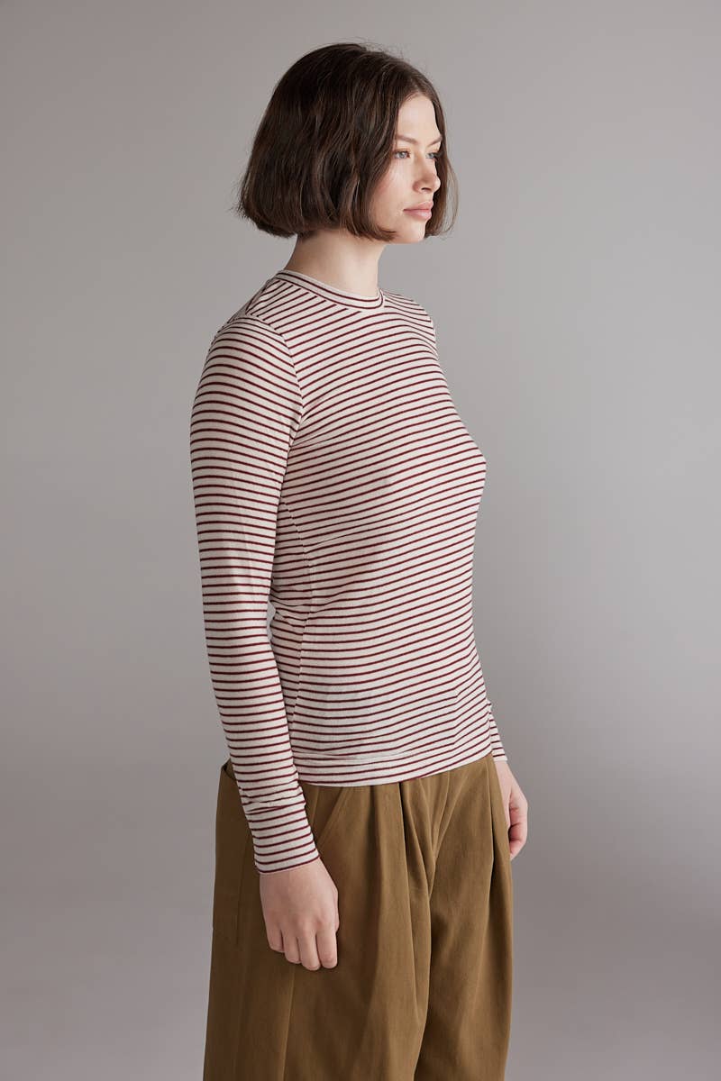 Amente Stripe Knit Top — Cream & Wine