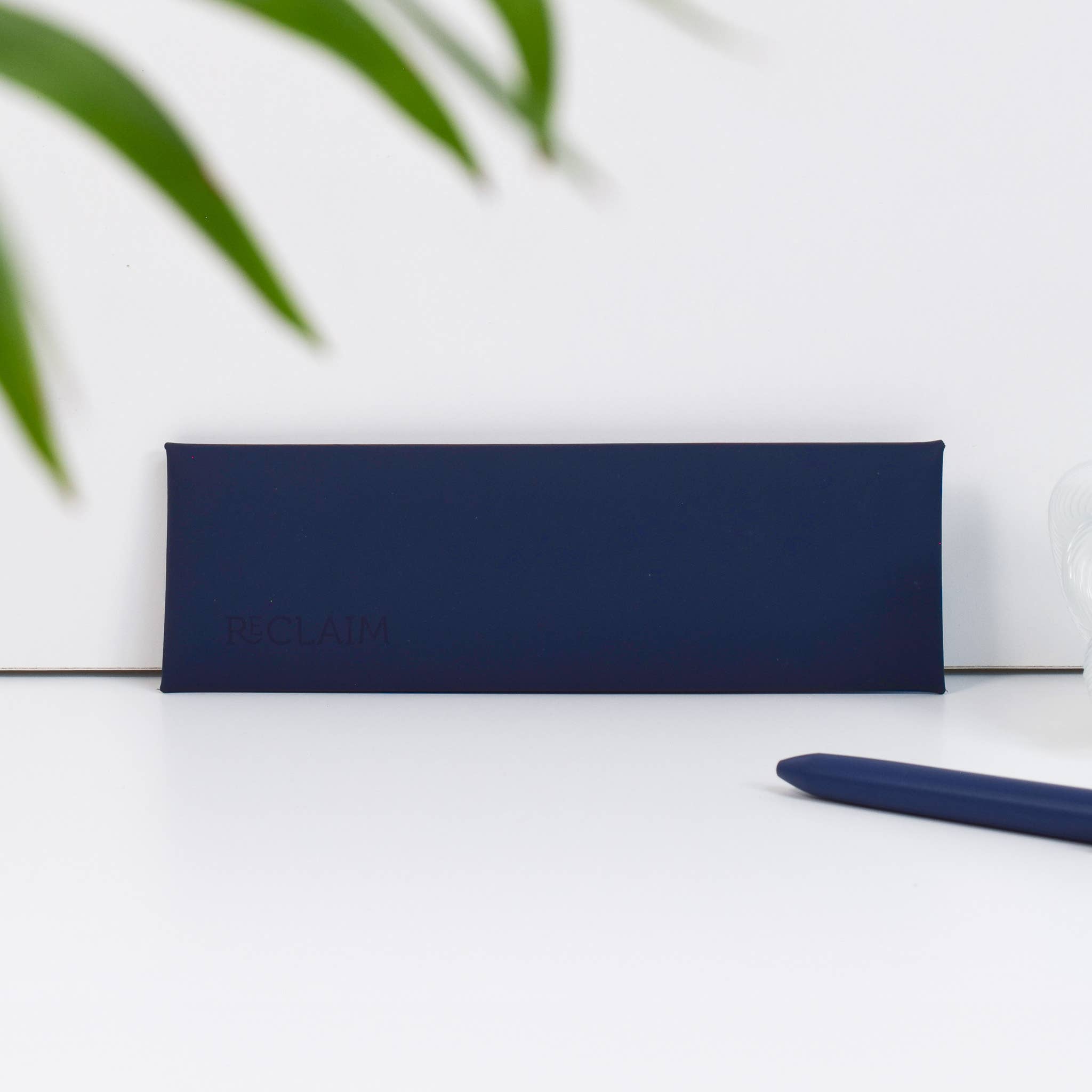 Recycled Leather Pen & Pencil Case | Handmade | Navy Blue