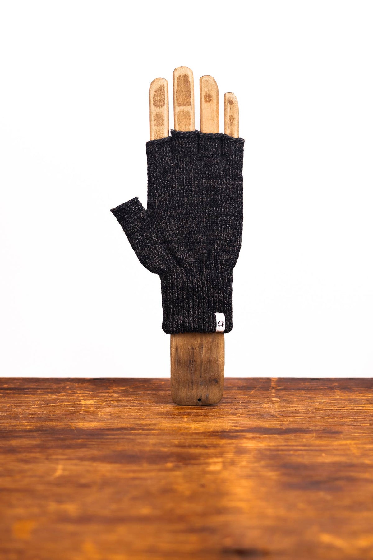 NEW Upcycled Wool Black Melange Fingerless Ragg Gloves: Black Deer / L/XL
