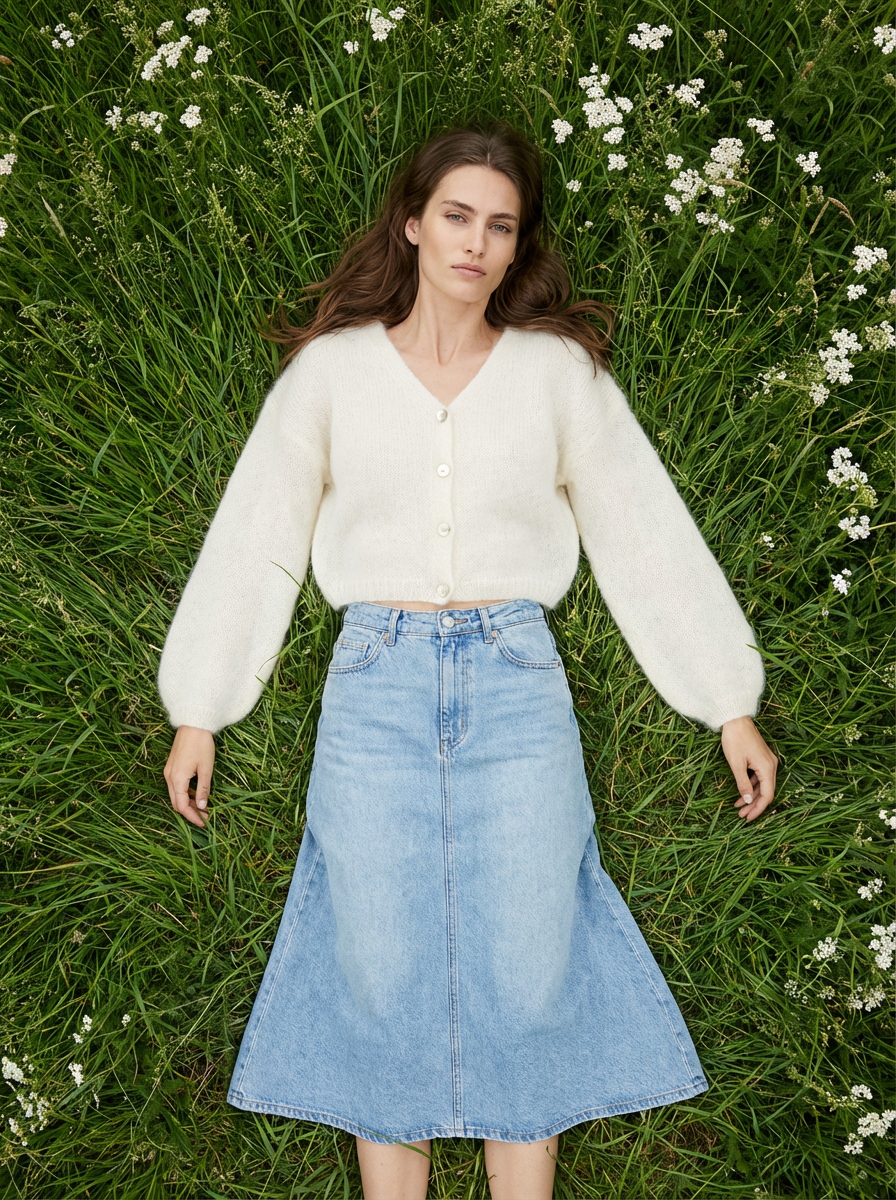Cornelia Cropped Cardigan in White — American Dreams