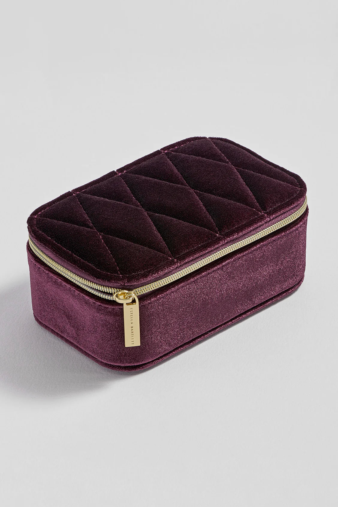 Quilted Lid Mini Jewellery Box - Burgundy Velvet
