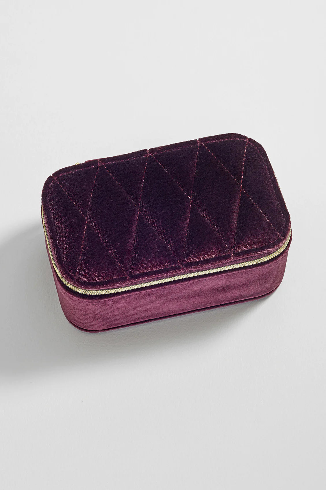 Quilted Lid Mini Jewellery Box - Burgundy Velvet