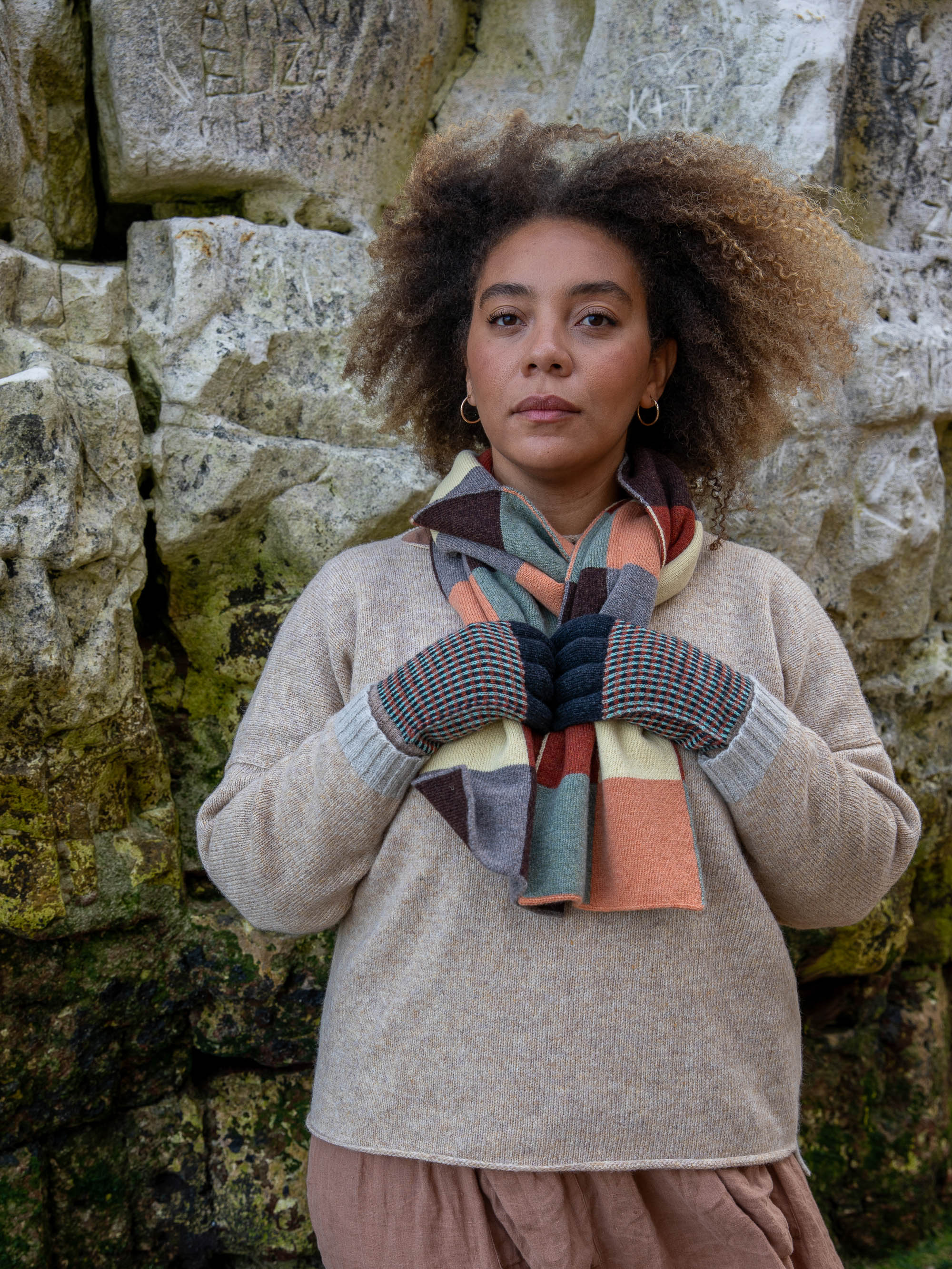 Rove Knitwear Checkerboard Scarf – Rust Multi