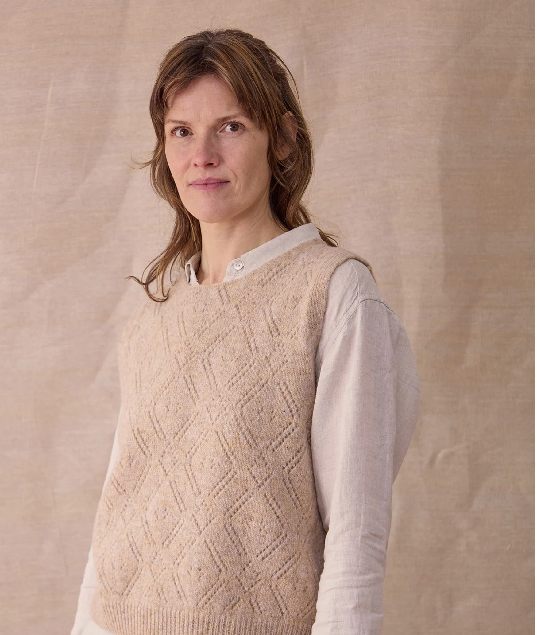 Diamond Open Knit Top Oatmeal - Rove Knitwear