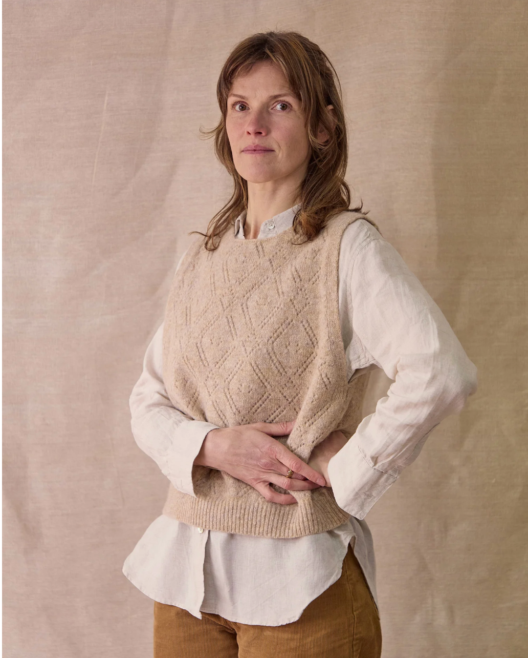 Diamond Open Knit Top Oatmeal - Rove Knitwear