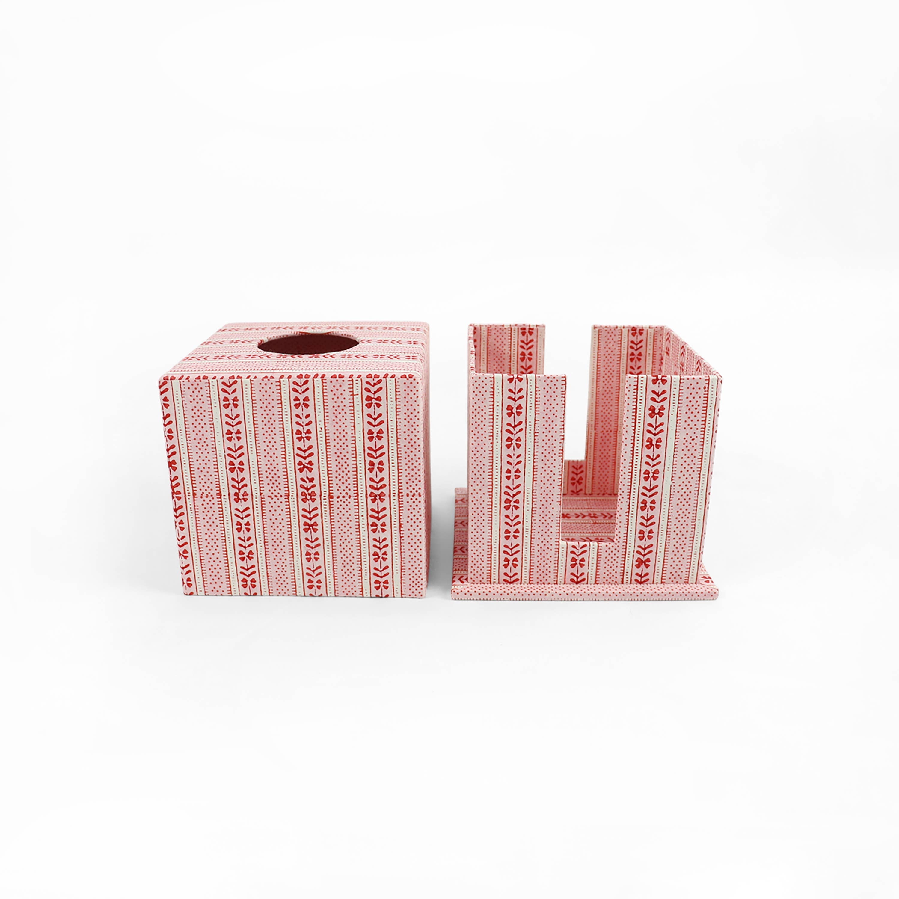 BLOCK PRINTED TISSUE BOX - HOLIDAY EDIT  FLORAL STRIPE RED