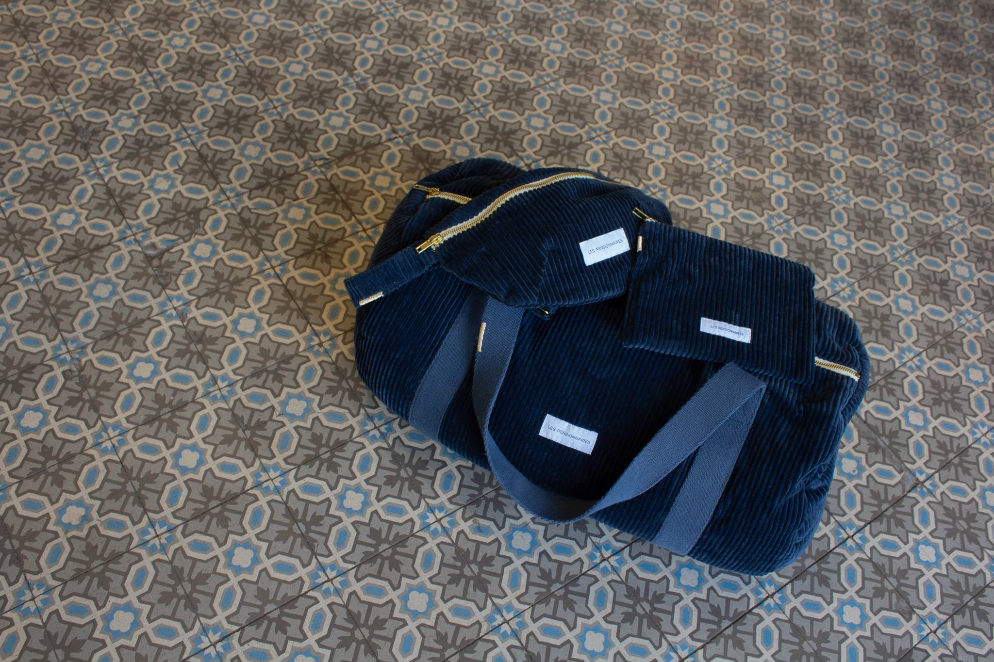 Les Pensionnaires Bowling Bag in Storm Blue (Cotton & Velvet)