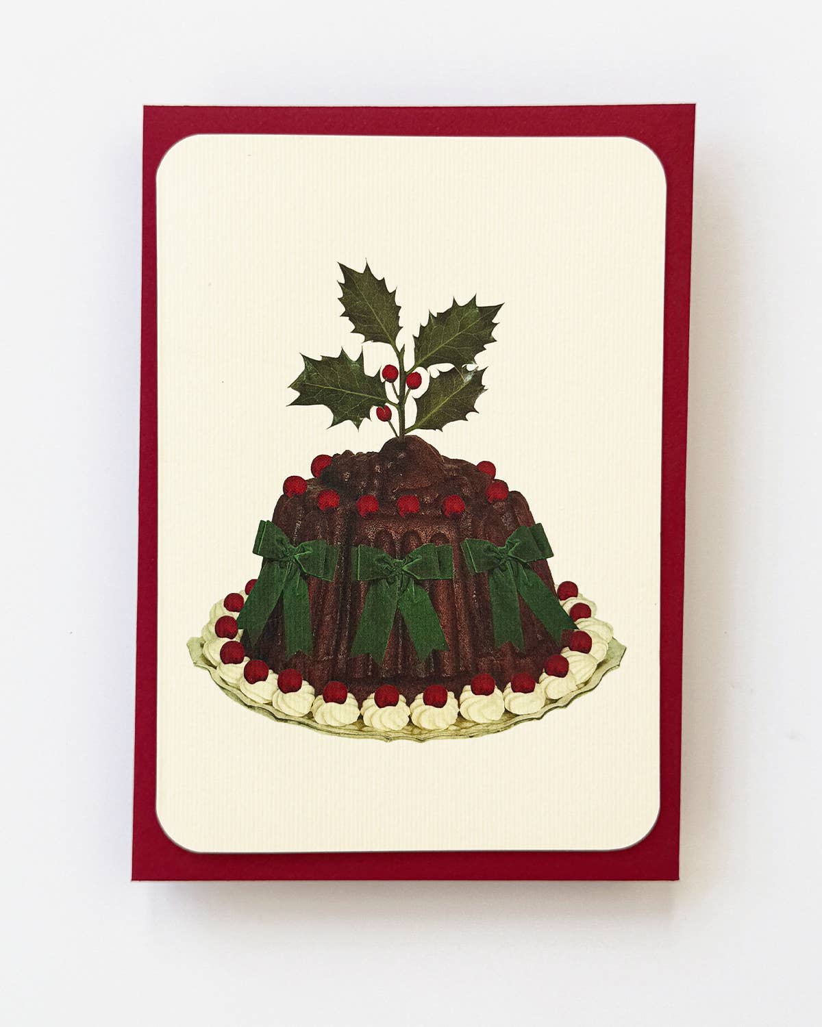 Christmas Plum Pudding Green Bows Greeting Card  by Canonbury Press