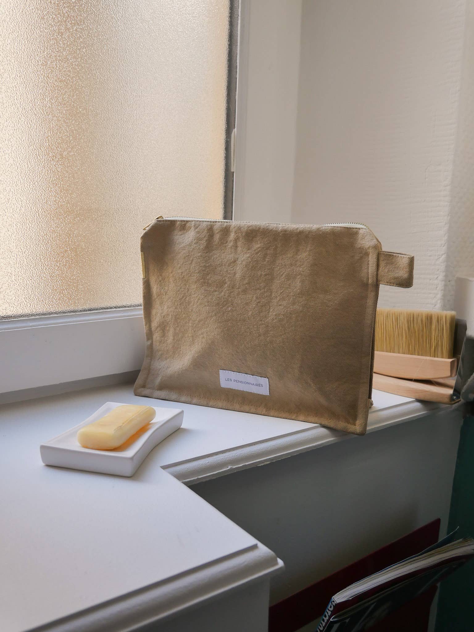 Organic Cotton Canvas Toiletry Bag in Sand Beige