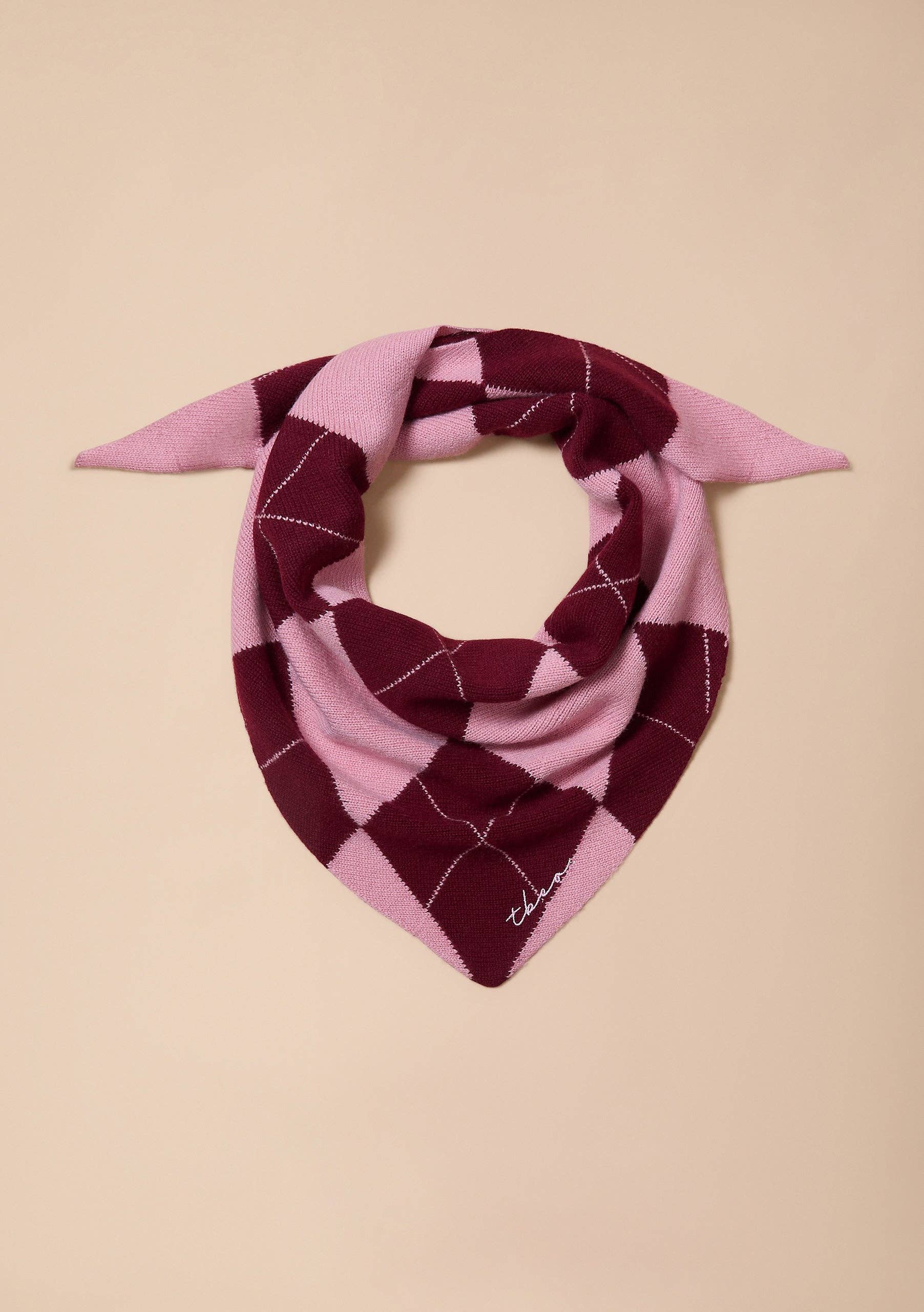 TBCo Merino Wool Triangle Scarf in Pink Argyle