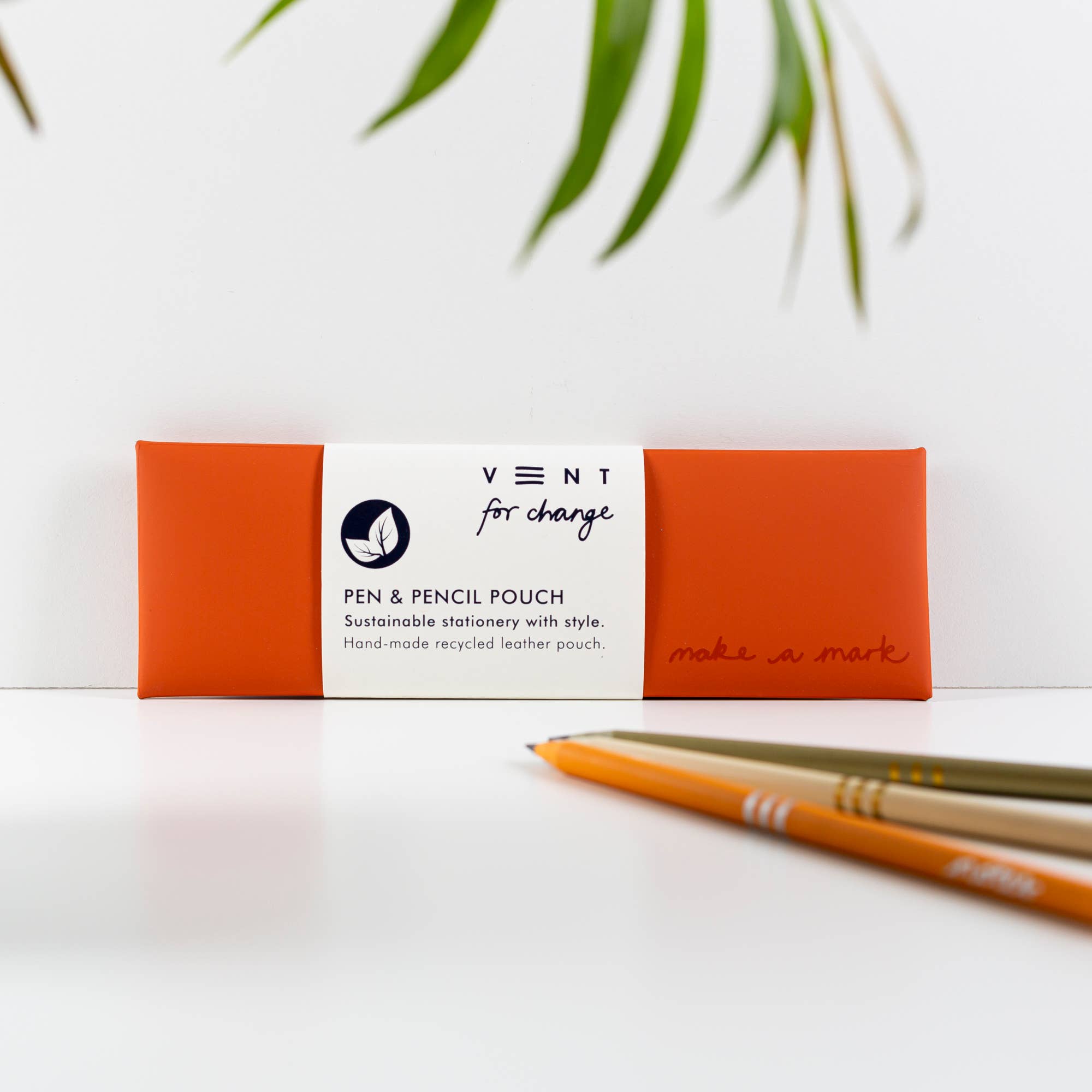 Recycled Leather Pen & Pencil Case | Handmade - Orange Pouch
