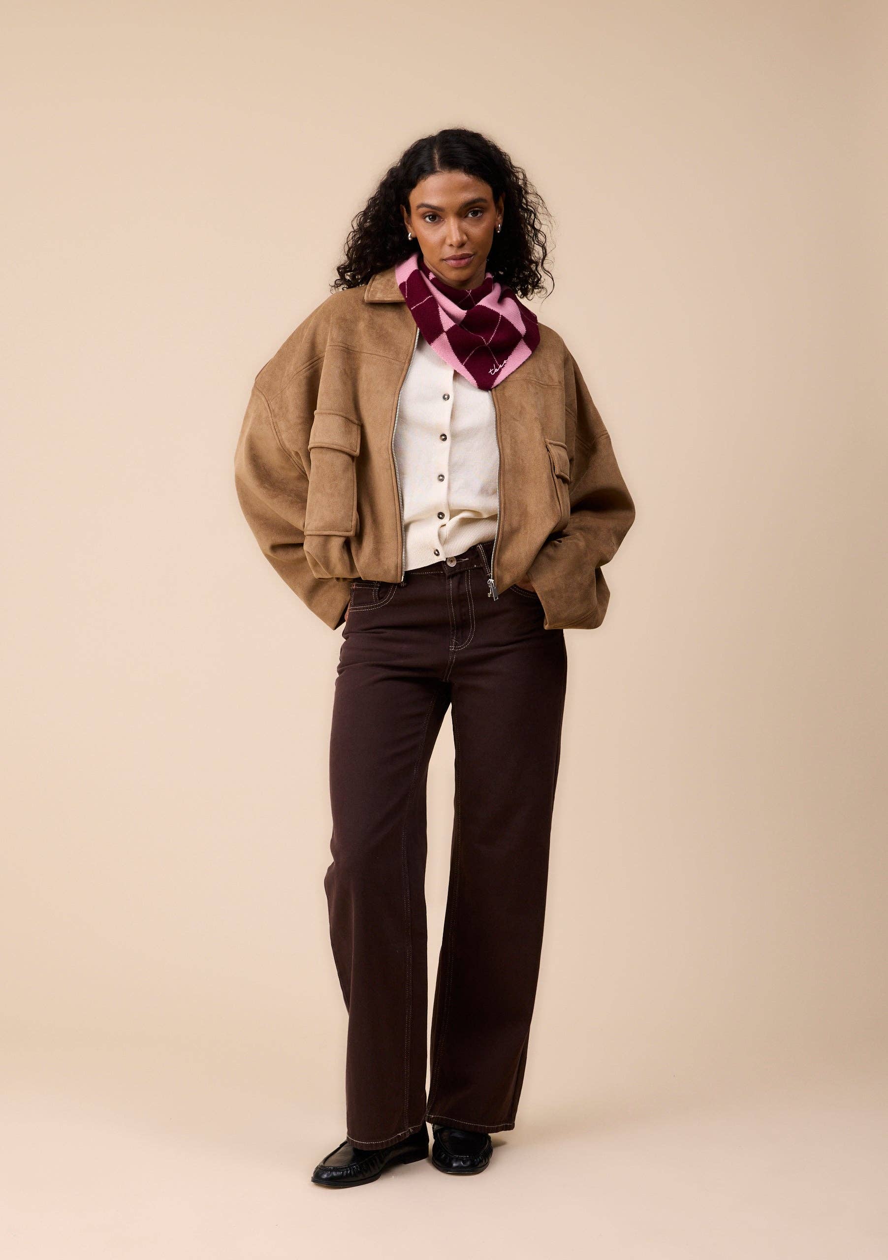 TBCo Merino Wool Triangle Scarf in Pink Argyle