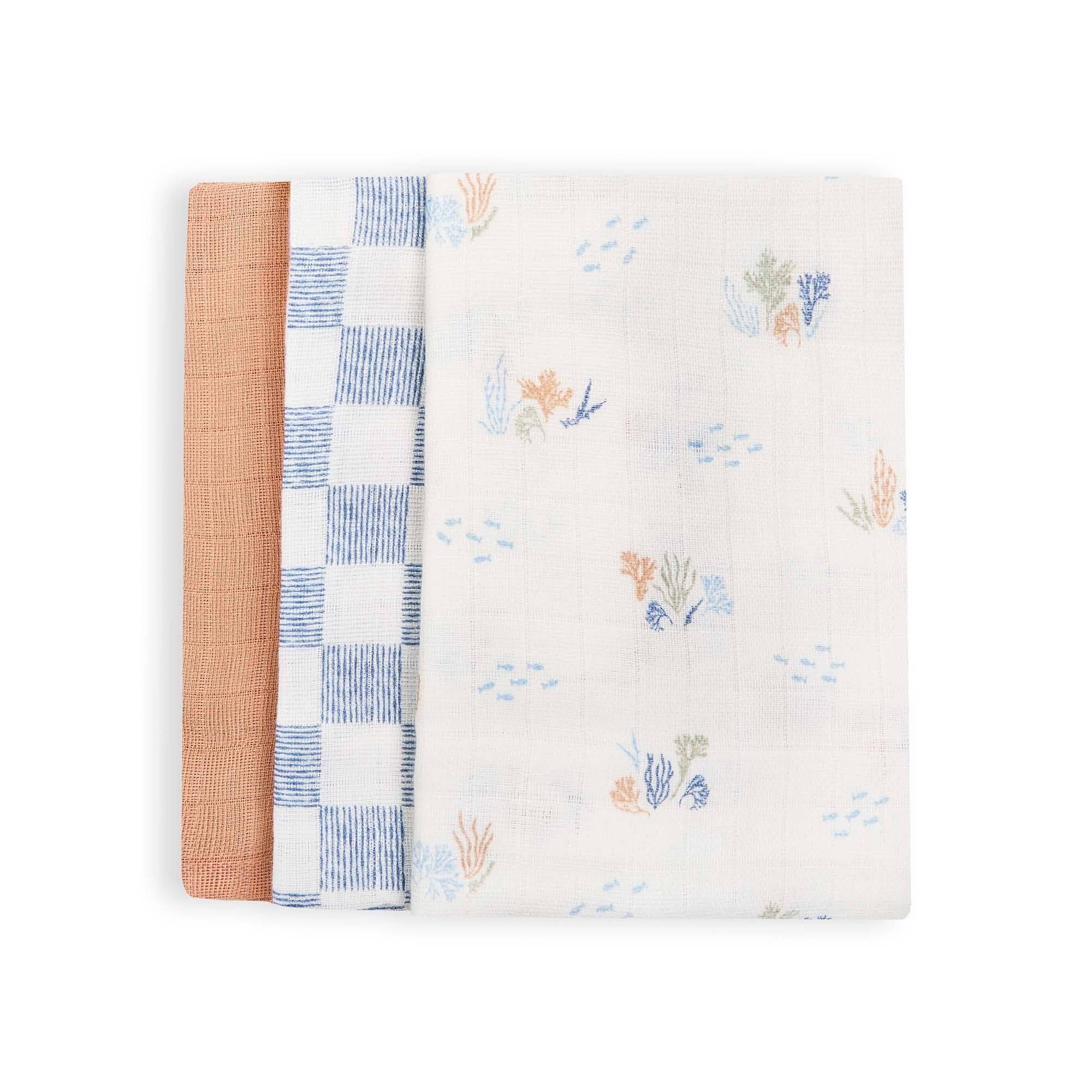 Avery Row Organic Cotton Muslin Squares, Set of 3 – Coastline