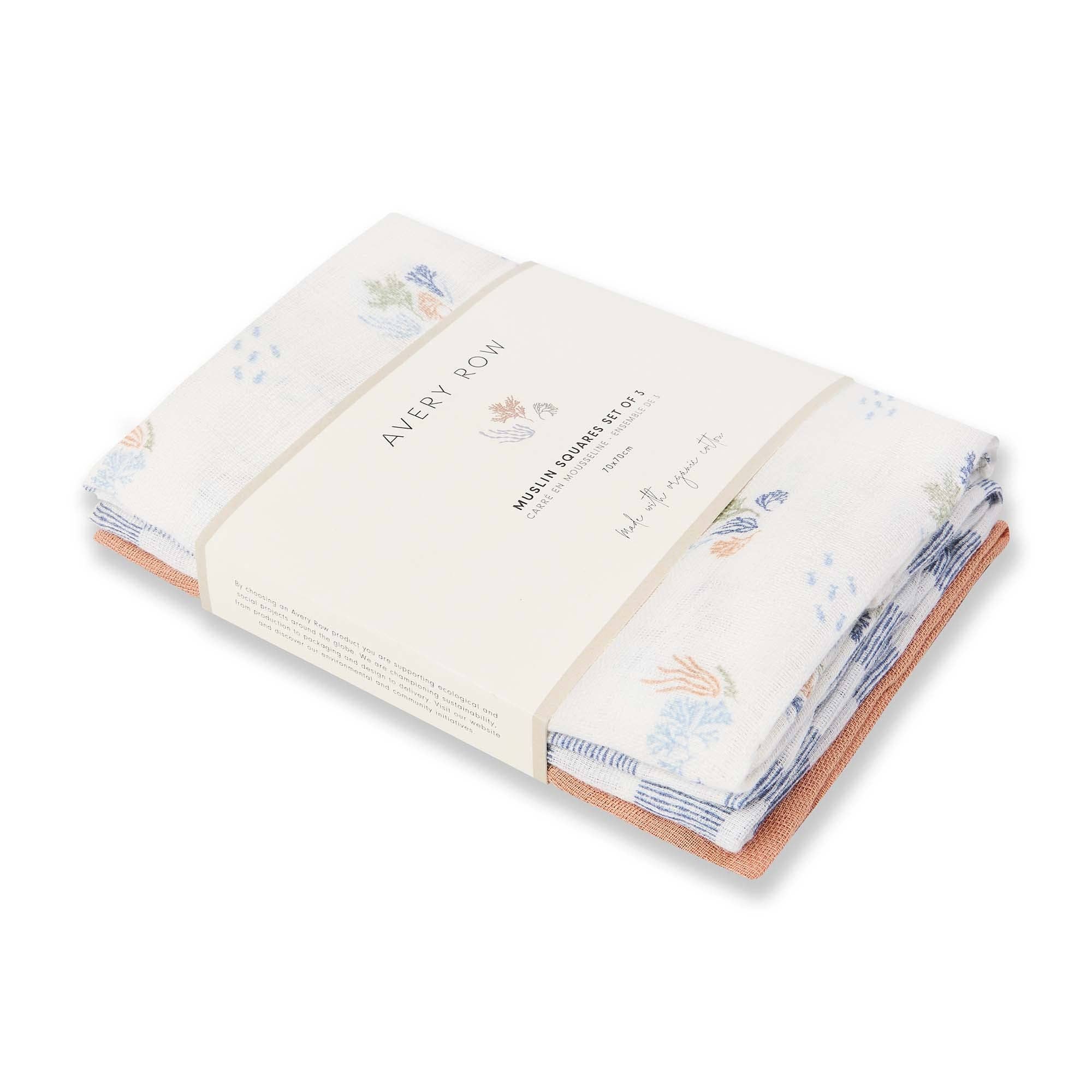 Avery Row Organic Cotton Muslin Squares, Set of 3 – Coastline