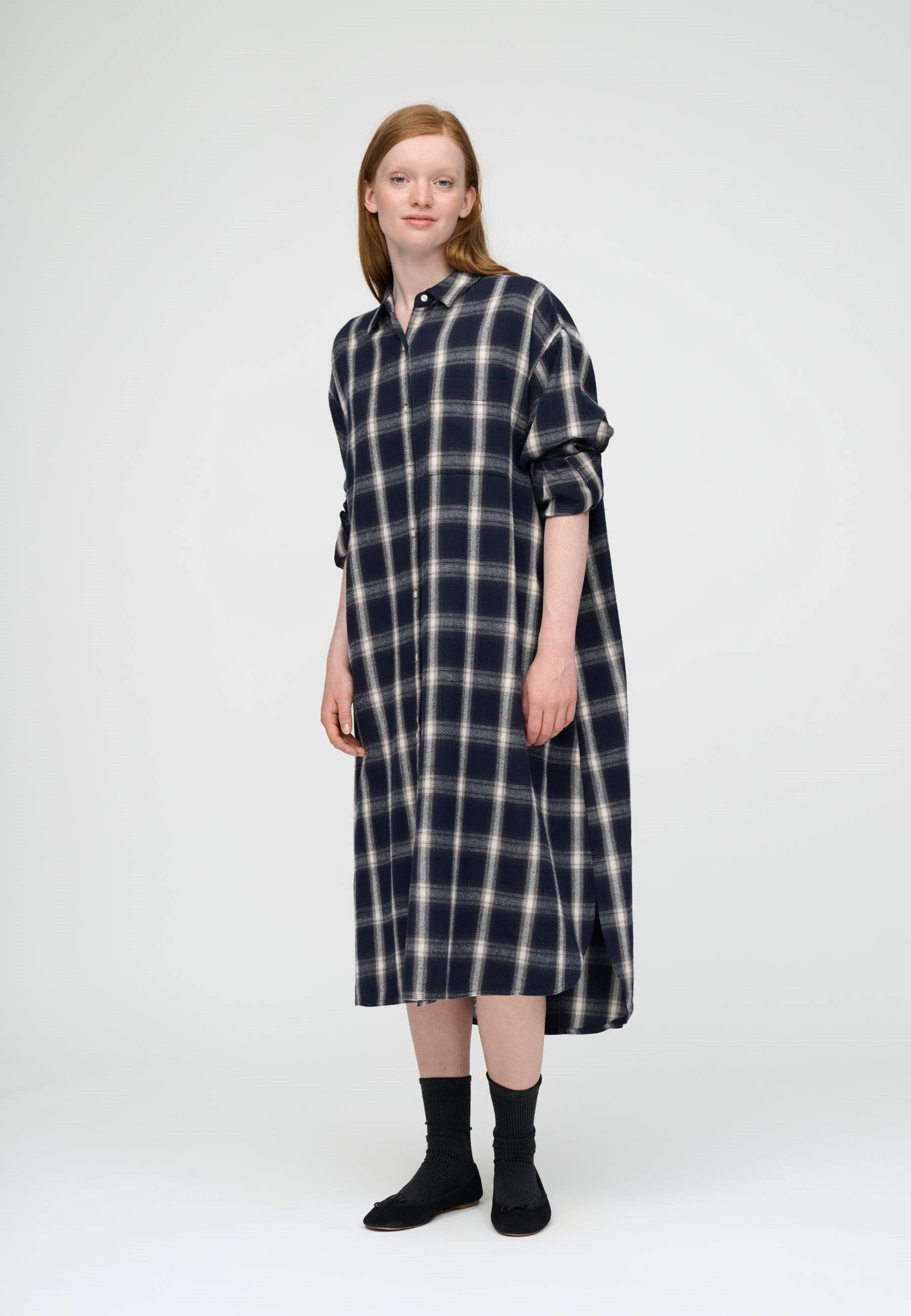 Floret shirtdress check: Dark navy / grey / ecru / L