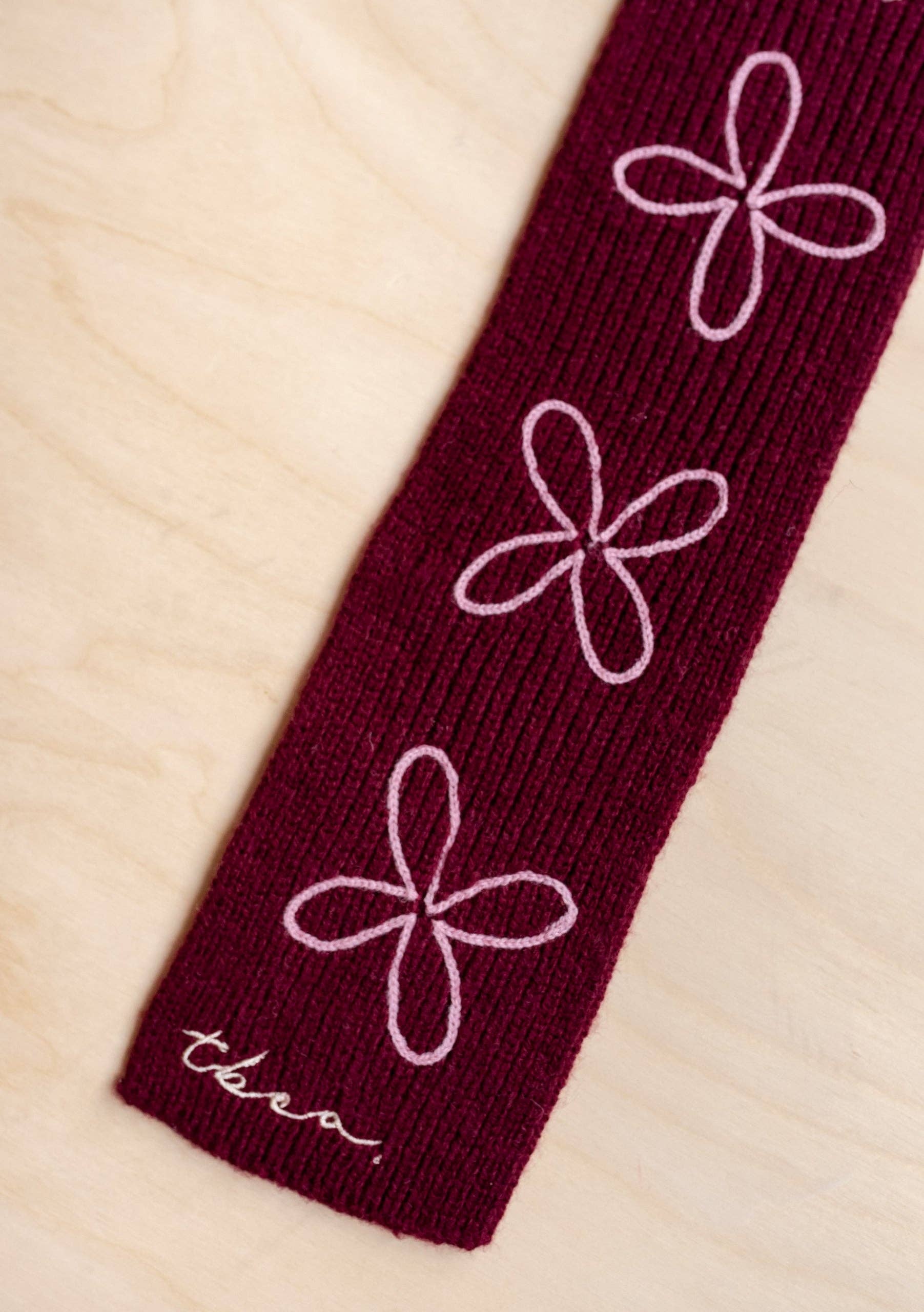 Merino Wool Skinny Scarf in Burgundy Flora -  TBCo