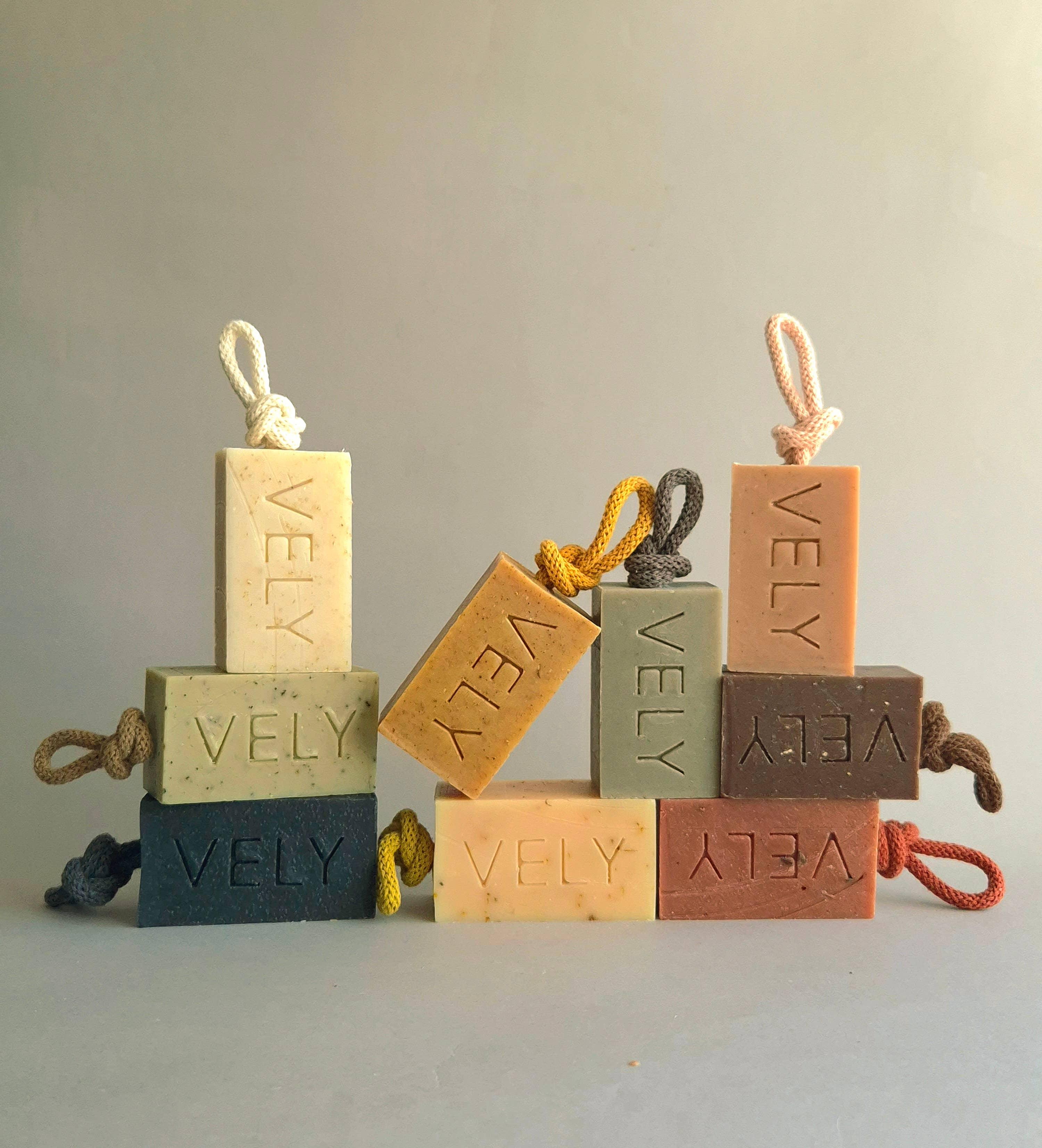 VELY handmade soap bars assorted colors natural ingredients rope handle premium skincare