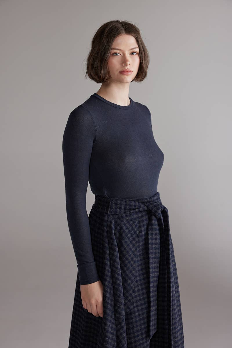 Wool blend knit top: Denim / Solid / XS/S