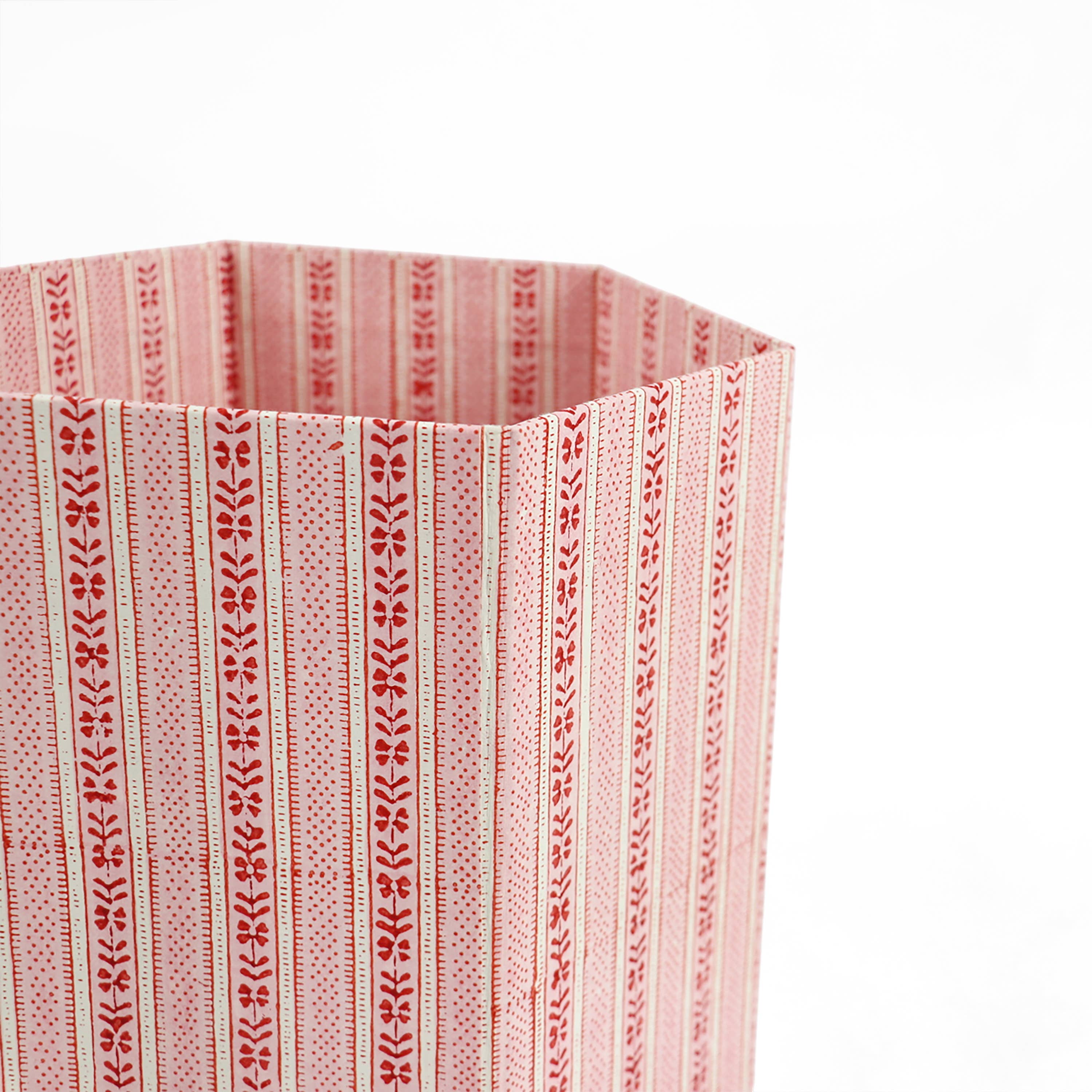 HEXAGON COLLAPSIBLE BASKET - HOLIDAY EDIT FLORAL STRIPE RED