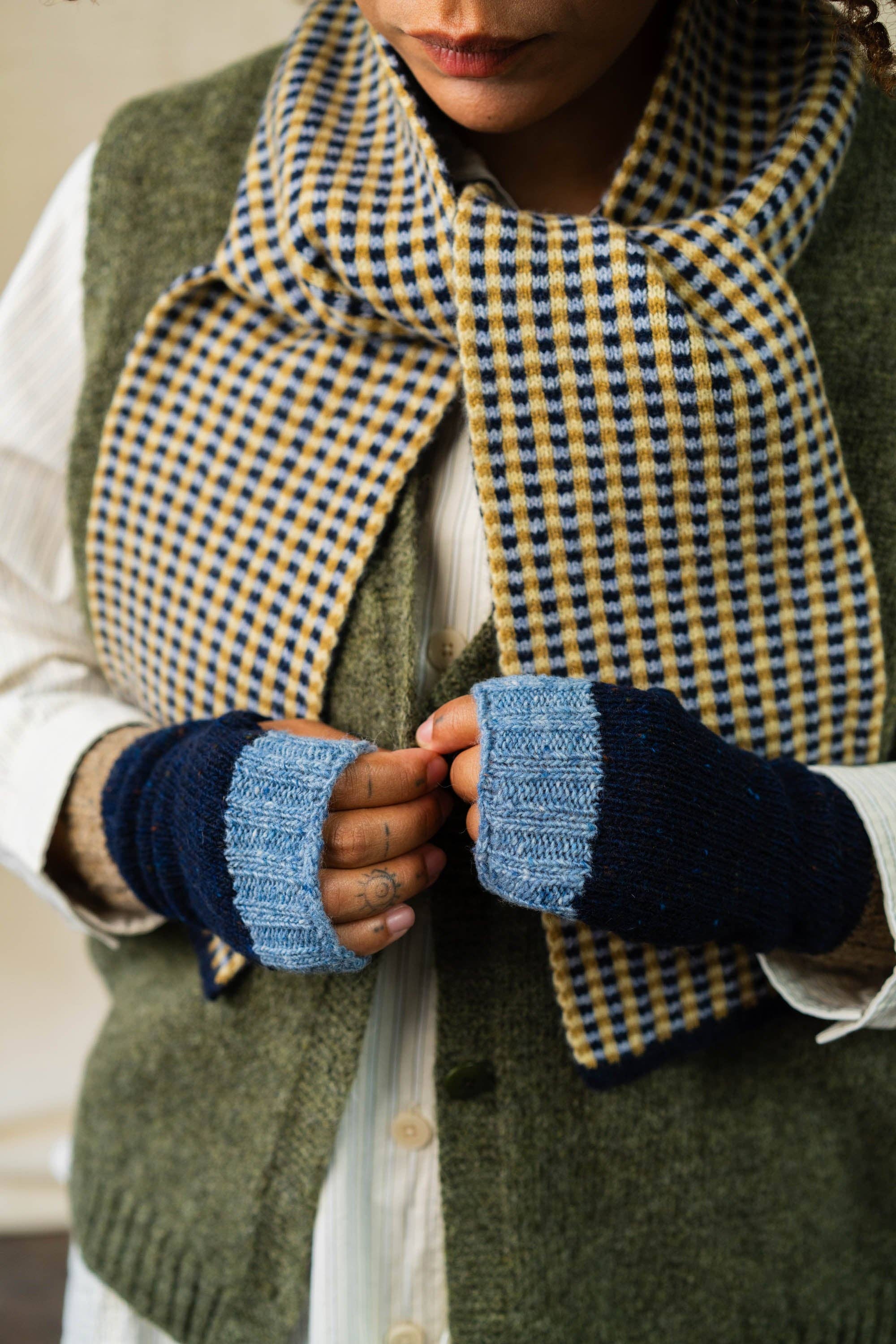 Small Check Scarf | Navy - Rove Knitwear