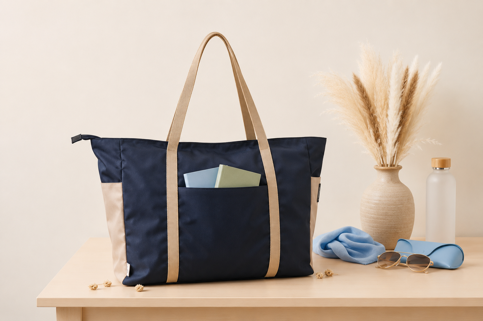 Large Zipped Shopper Bag - Recycled Ocean Plastic - Navy