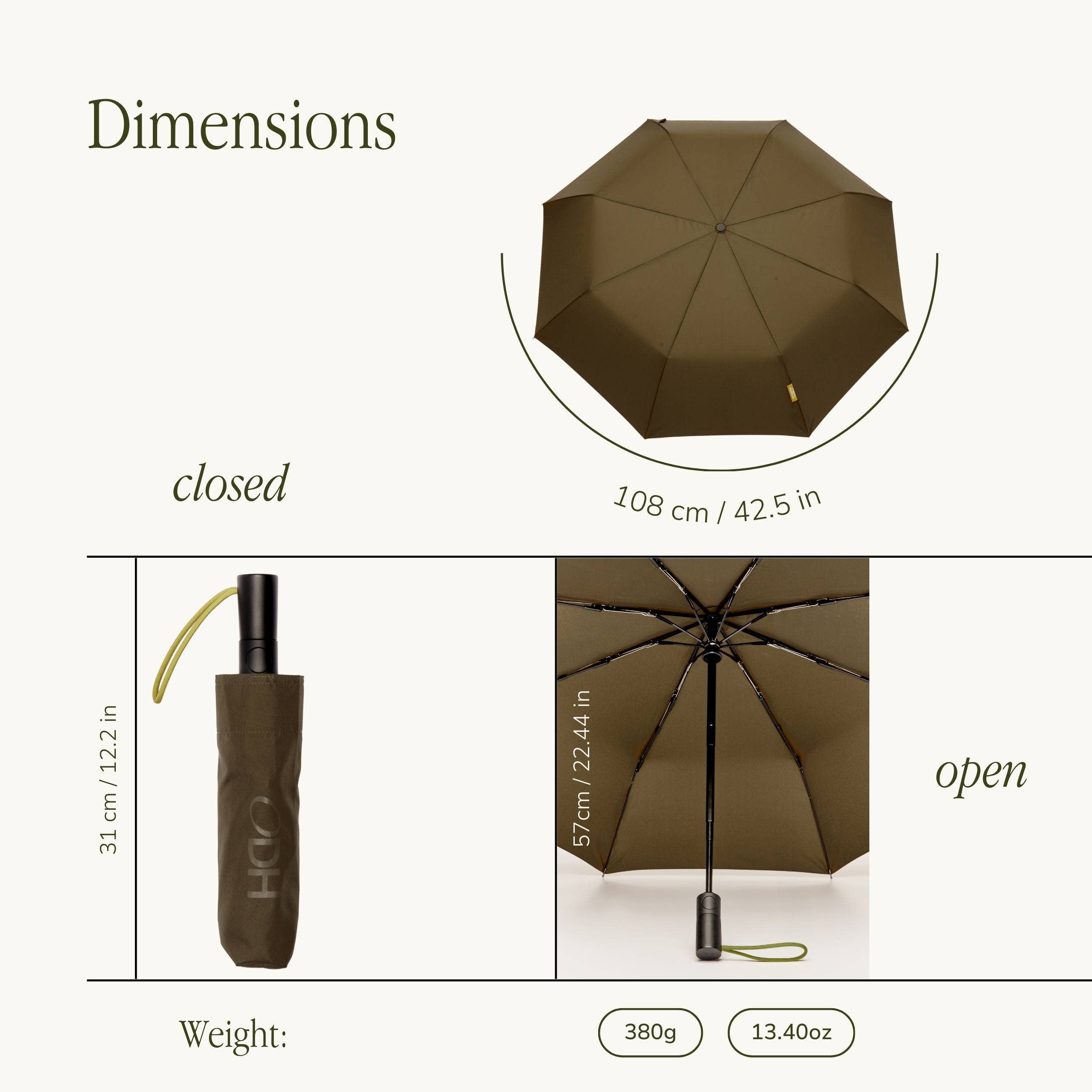 The Daily - Dark Olive Eco-Friendly Automatic Umbrella: Black