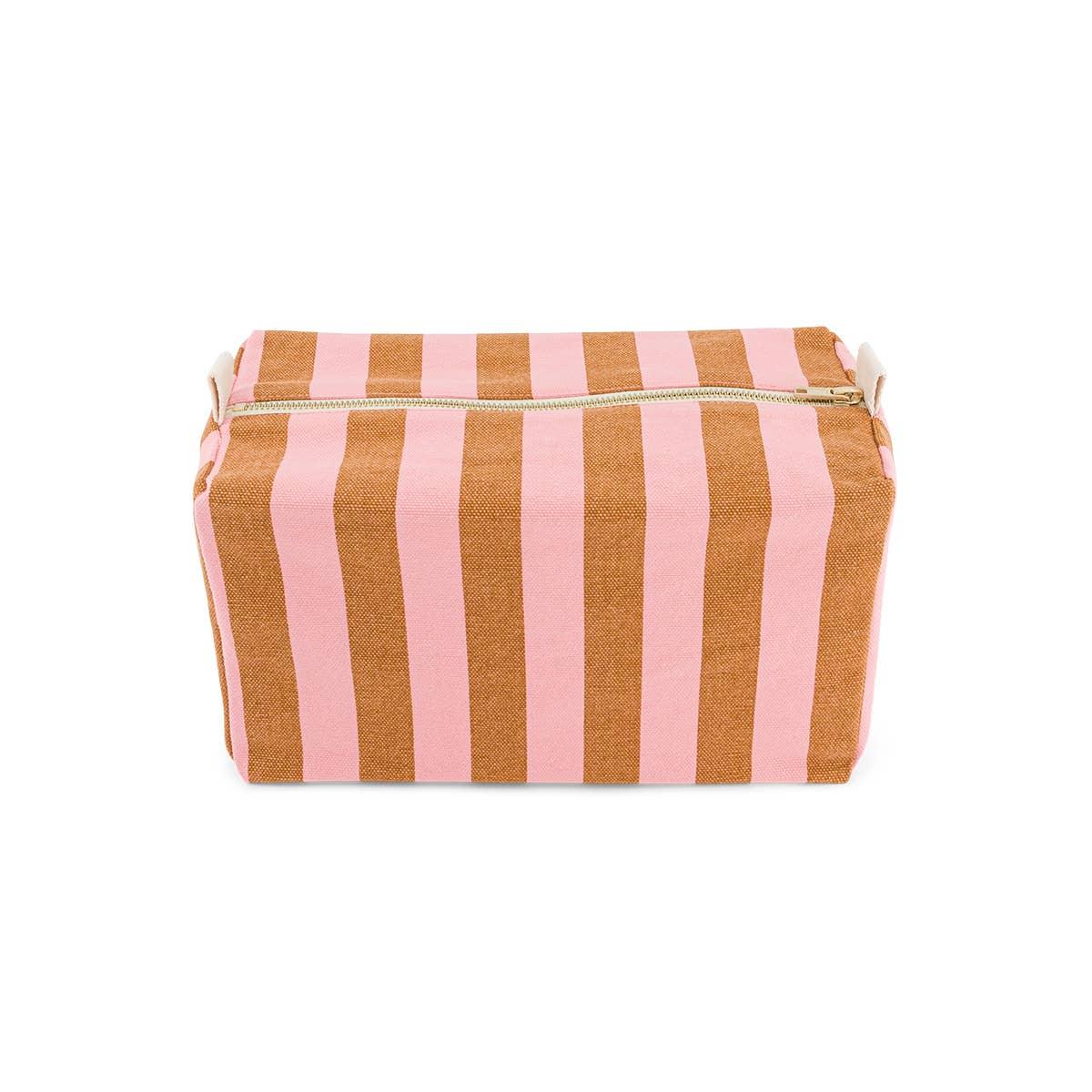 BAGGU canvas dopp kit, brown and pink stripes, premium toiletry bag with zipper
