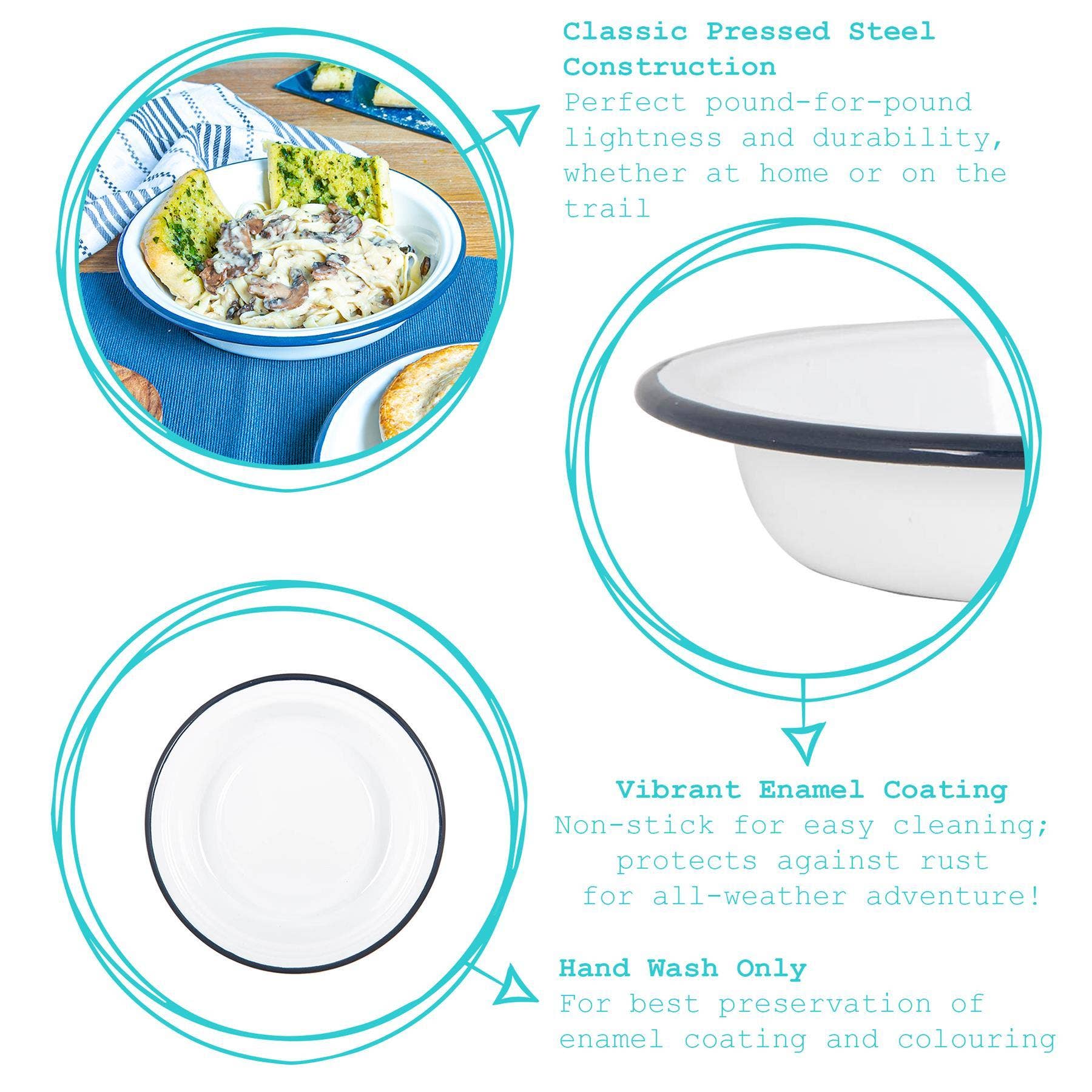 Argon Tableware White Enamel Deep Bowl - 19cm - Navy