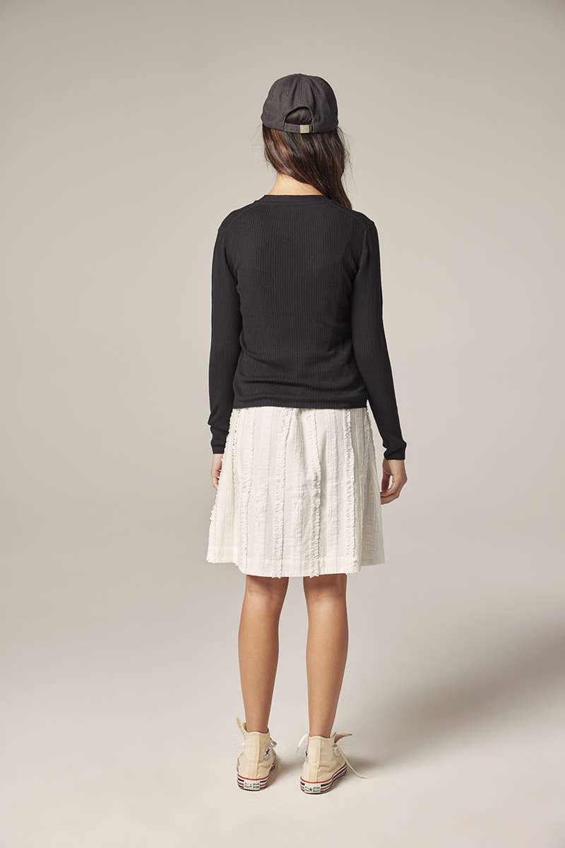 V-neck cotton line rib cardigan: Black / Solid / XS/S