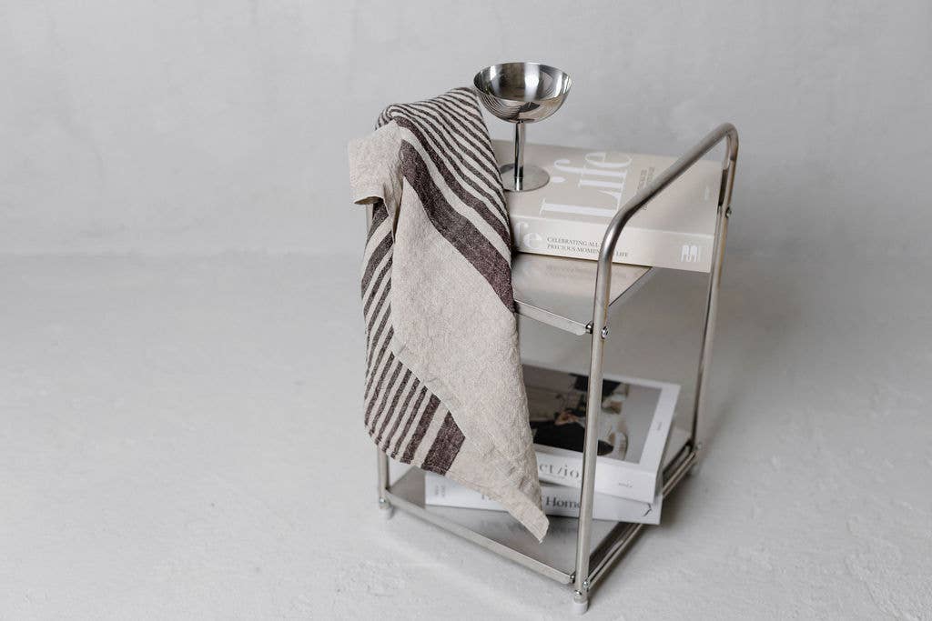 Linen Tea Towel / Mocha brown striped by Dodesign