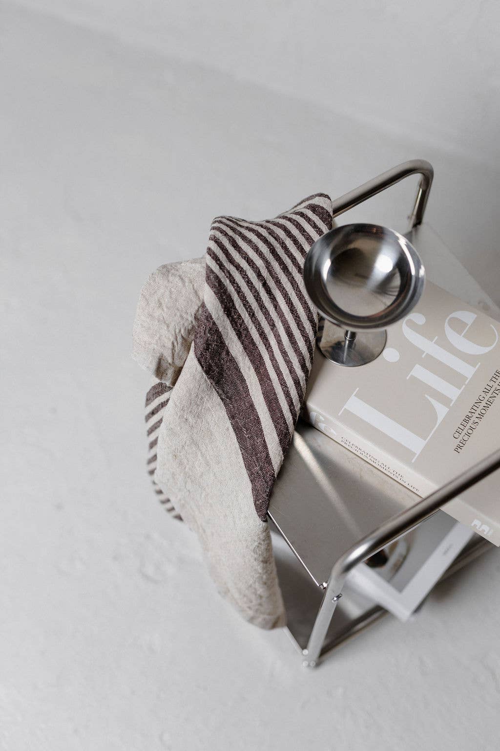 Linen Tea Towel / Mocha brown striped by Dodesign