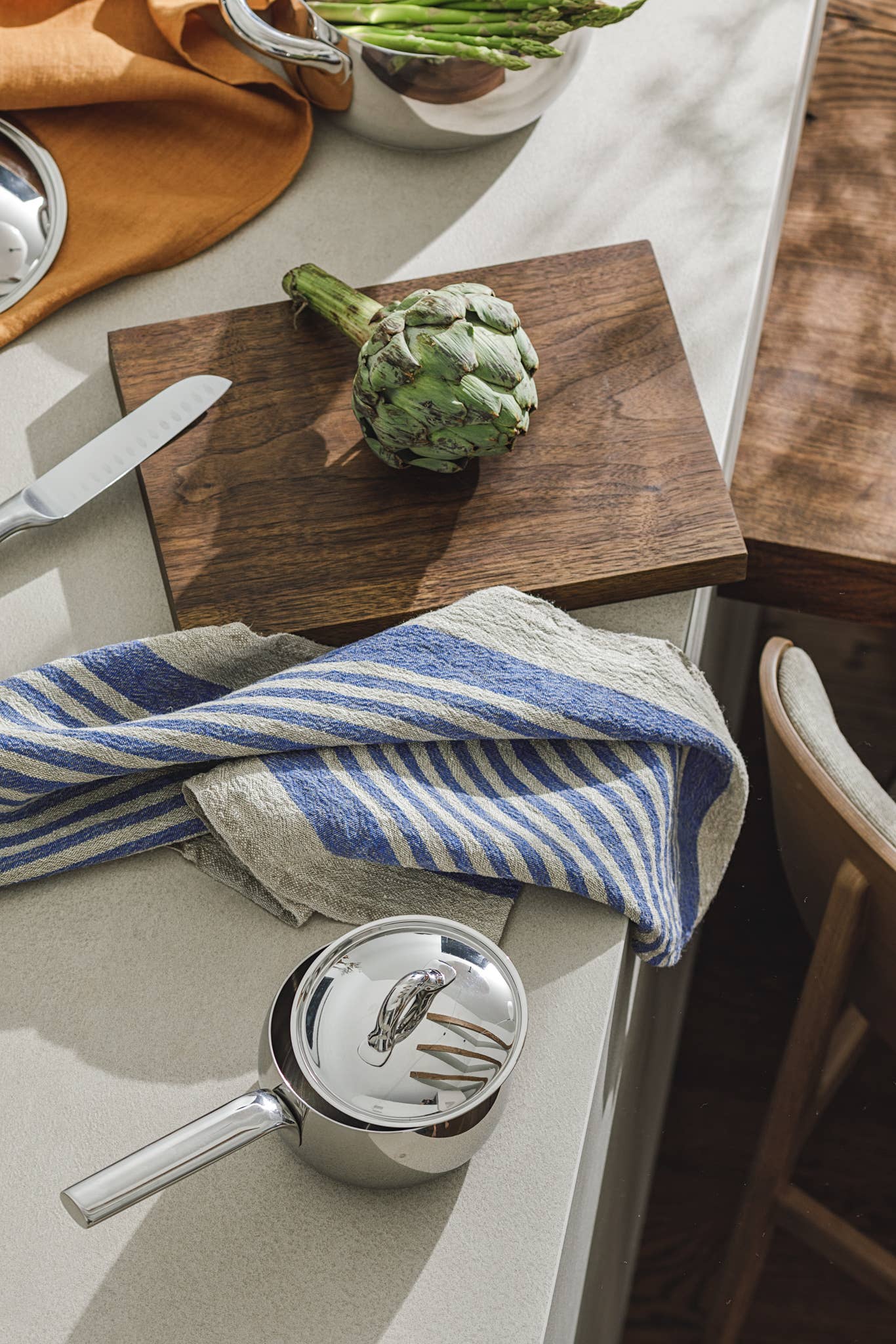 Linen Tea Towel  / Cobalt stripes by Dodesign