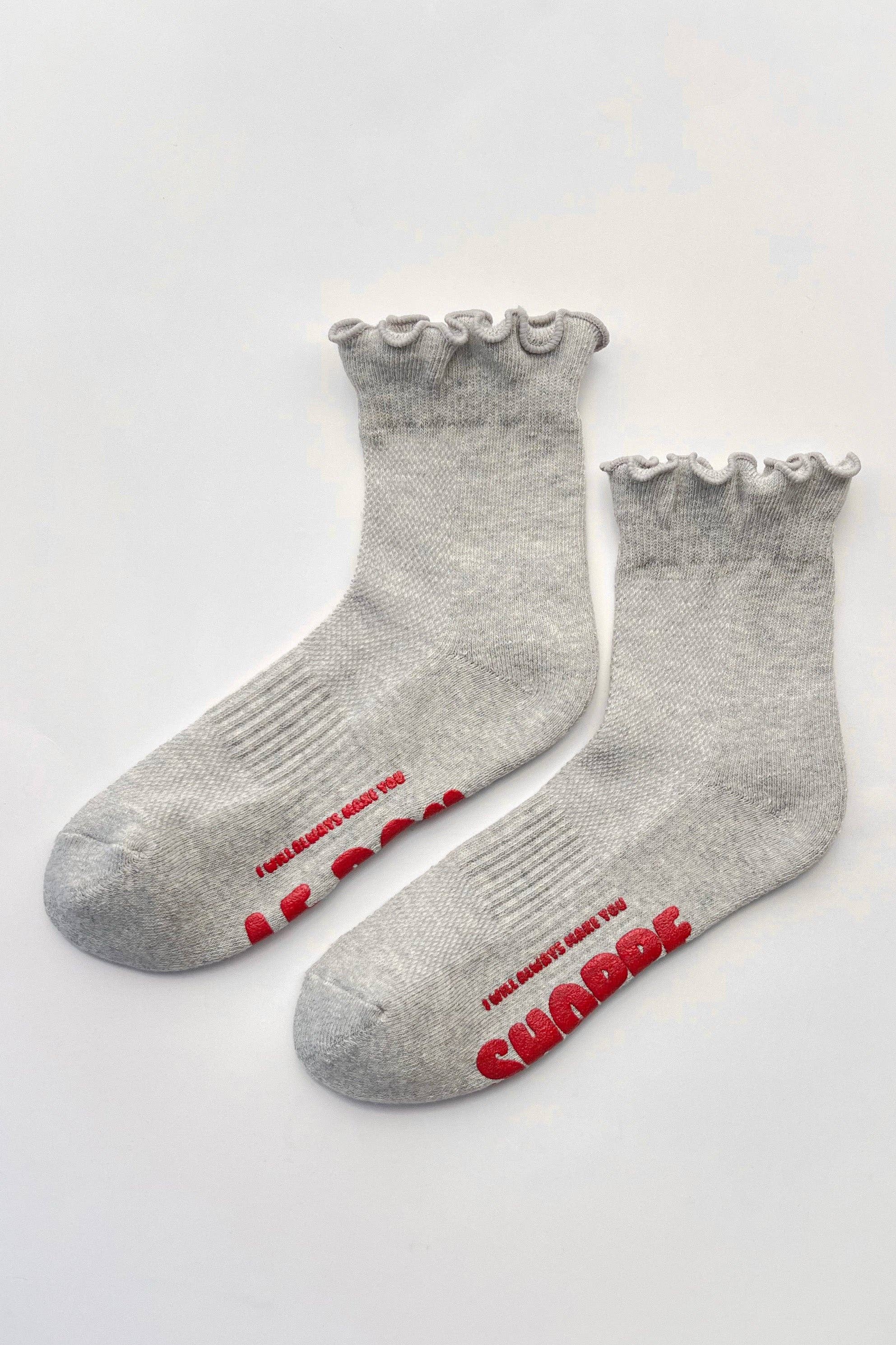 Ruffled Hugger Crew Socks  (Wholesale): HT. GREY / RED