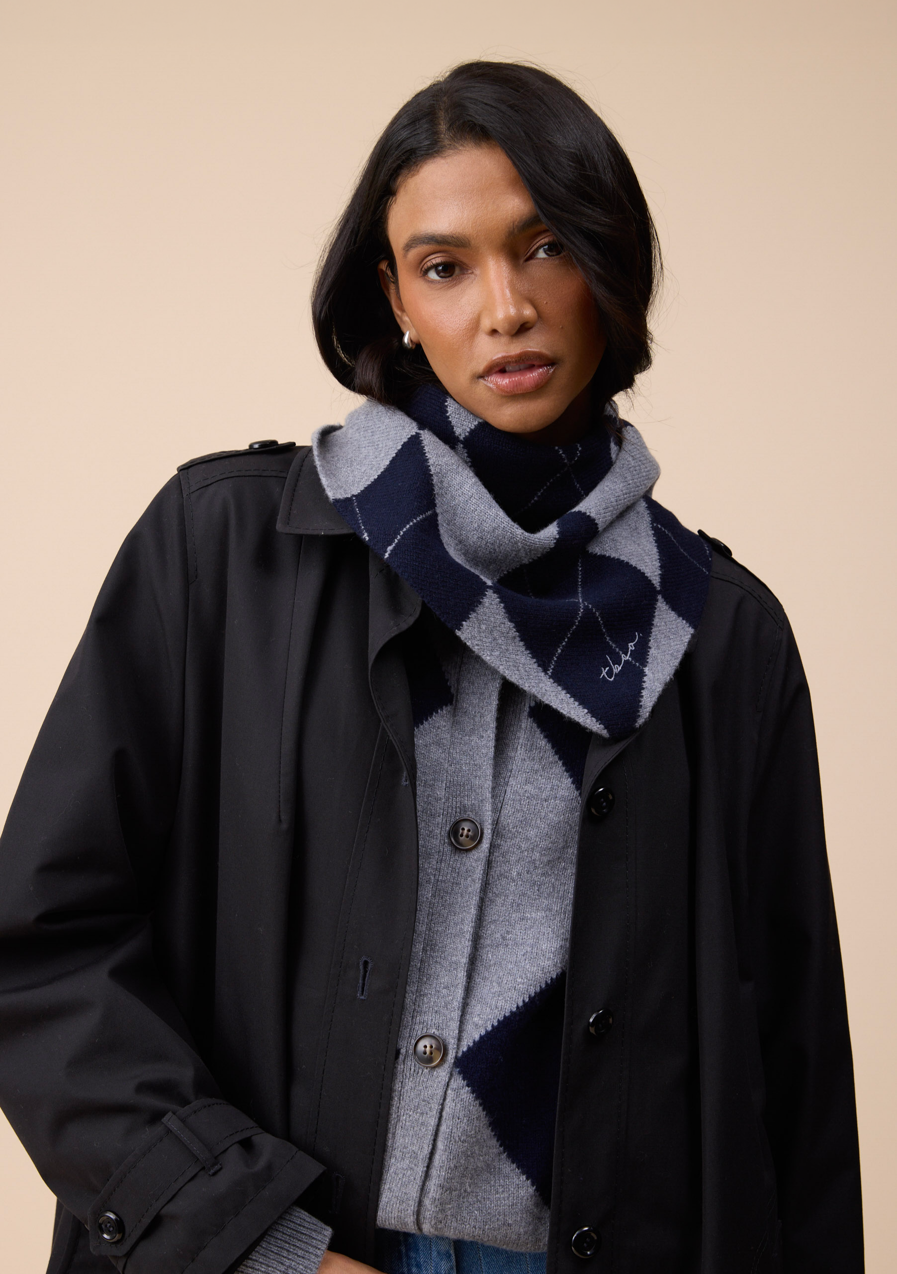 TBCo Merino Wool Triangle Scarf in Navy Argyle