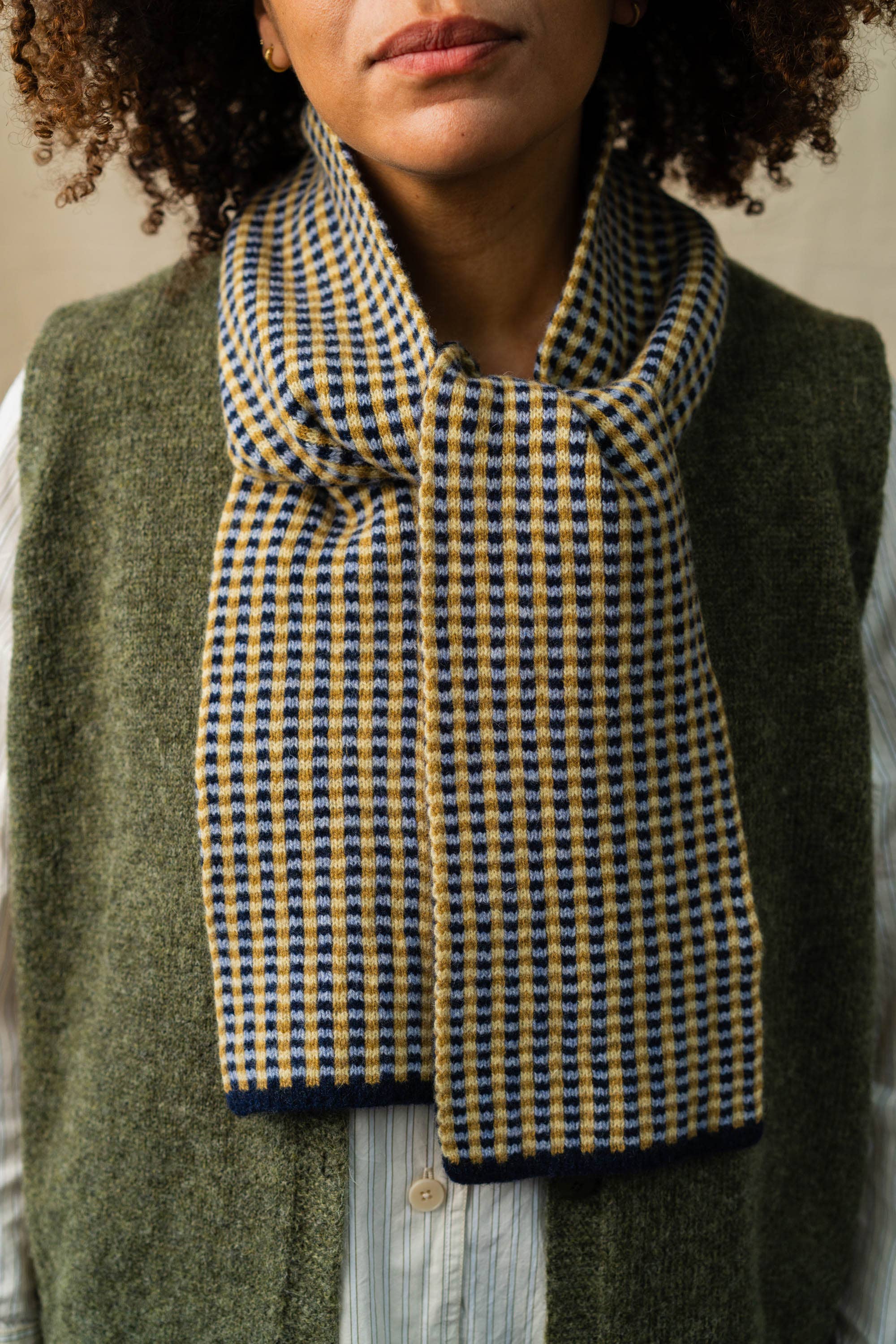 Small Check Scarf | Navy - Rove Knitwear