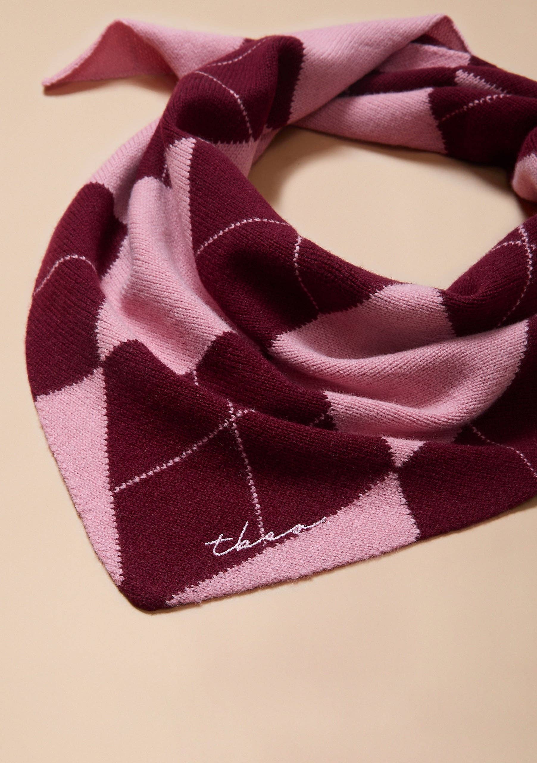 TBCo Merino Wool Triangle Scarf in Pink Argyle
