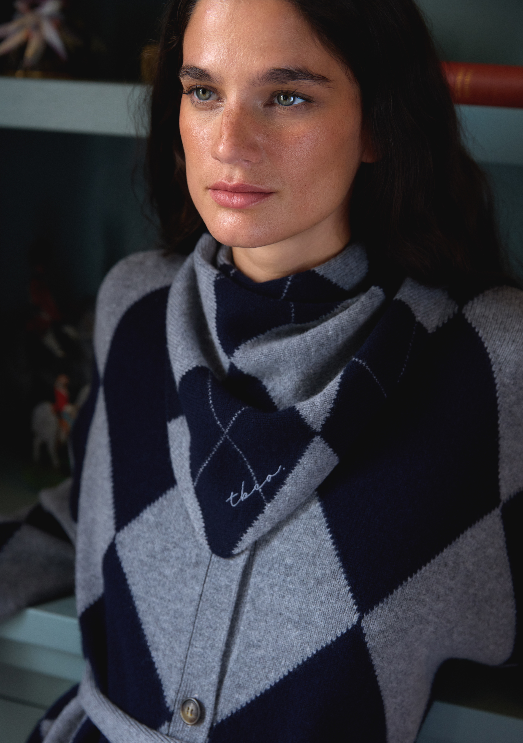 TBCo Merino Wool Triangle Scarf in Navy Argyle