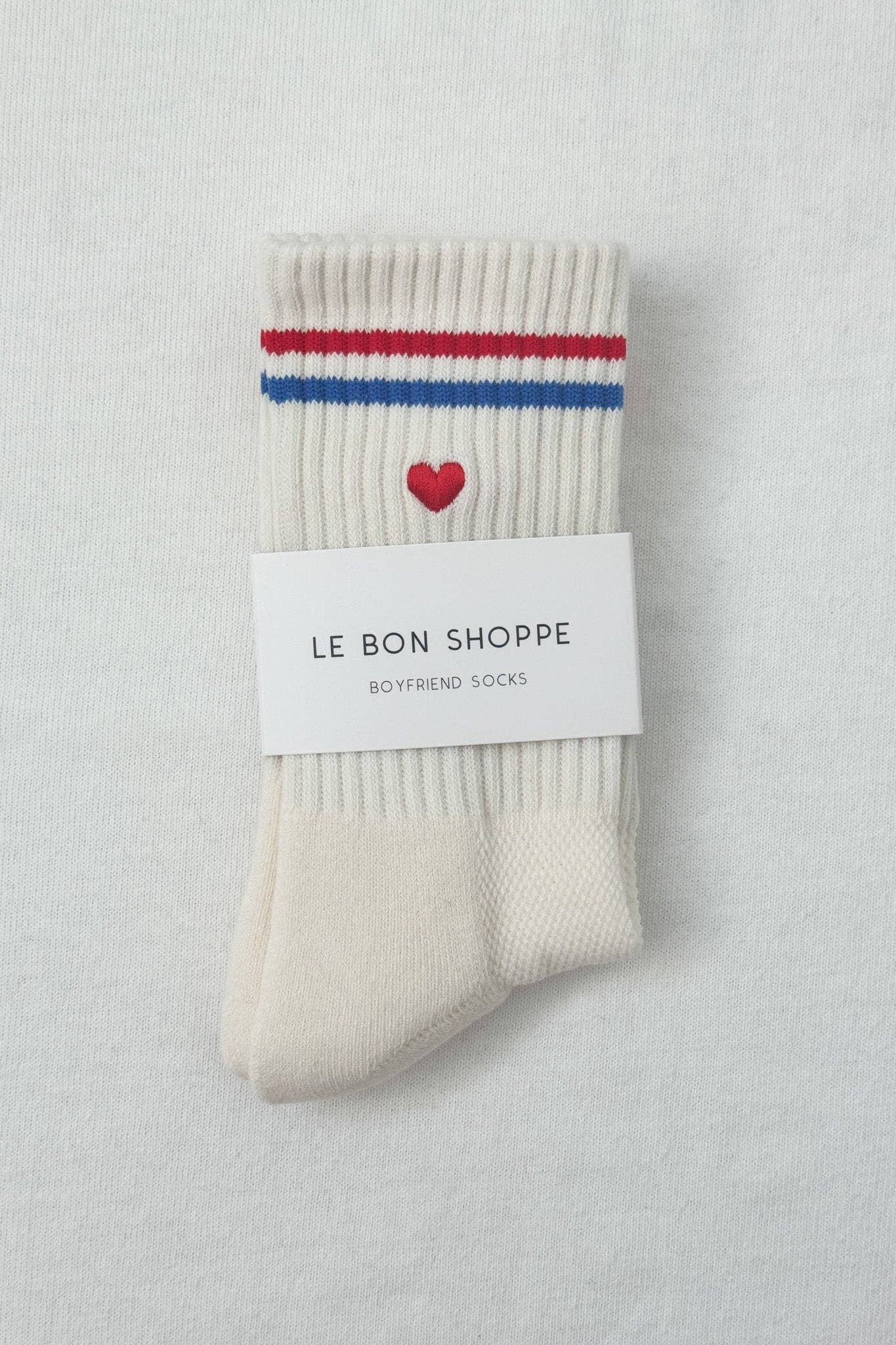 Embroidered Boyfriend Socks : Milk + Heart - Le Bon Shoppe