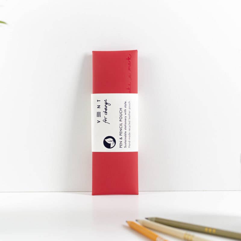 Pen / Pencil Pouch Recycled Leather - Red