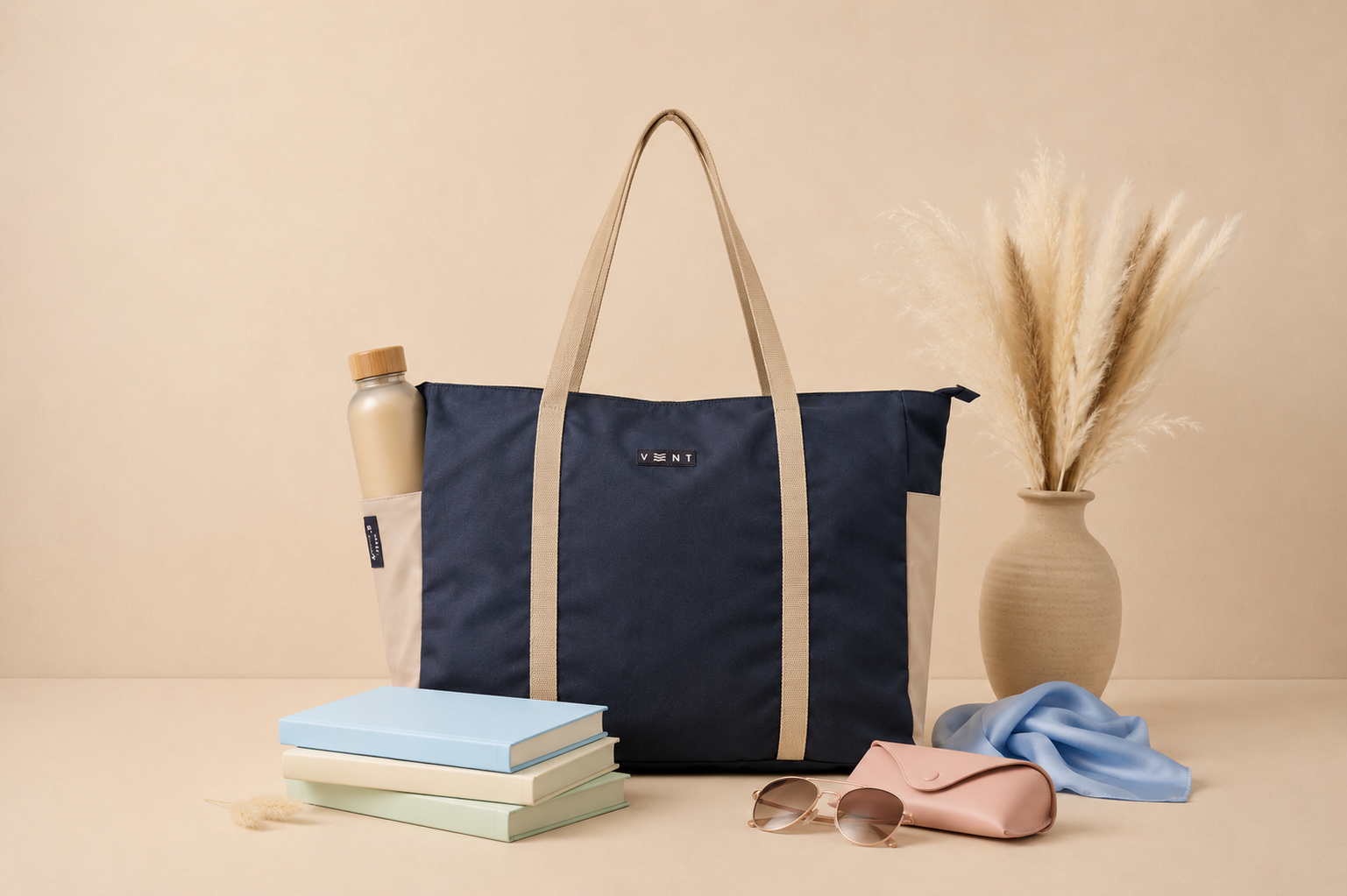 Large Zipped Shopper Bag - Recycled Ocean Plastic - Navy