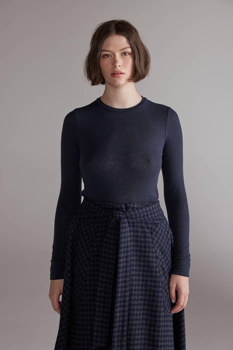 Wool blend knit top: Denim / Solid / XS/S