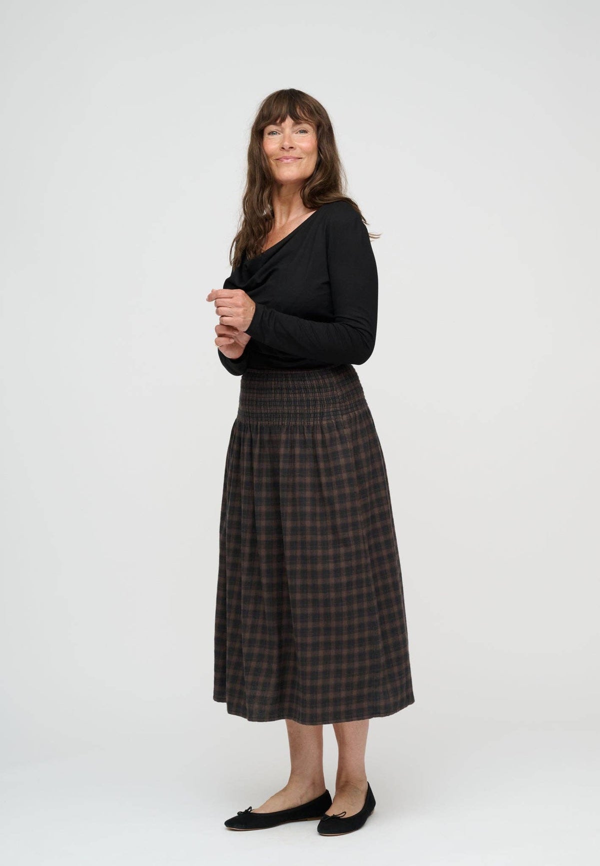 Maggie skirt check: Stone brown / moonless night / S/M