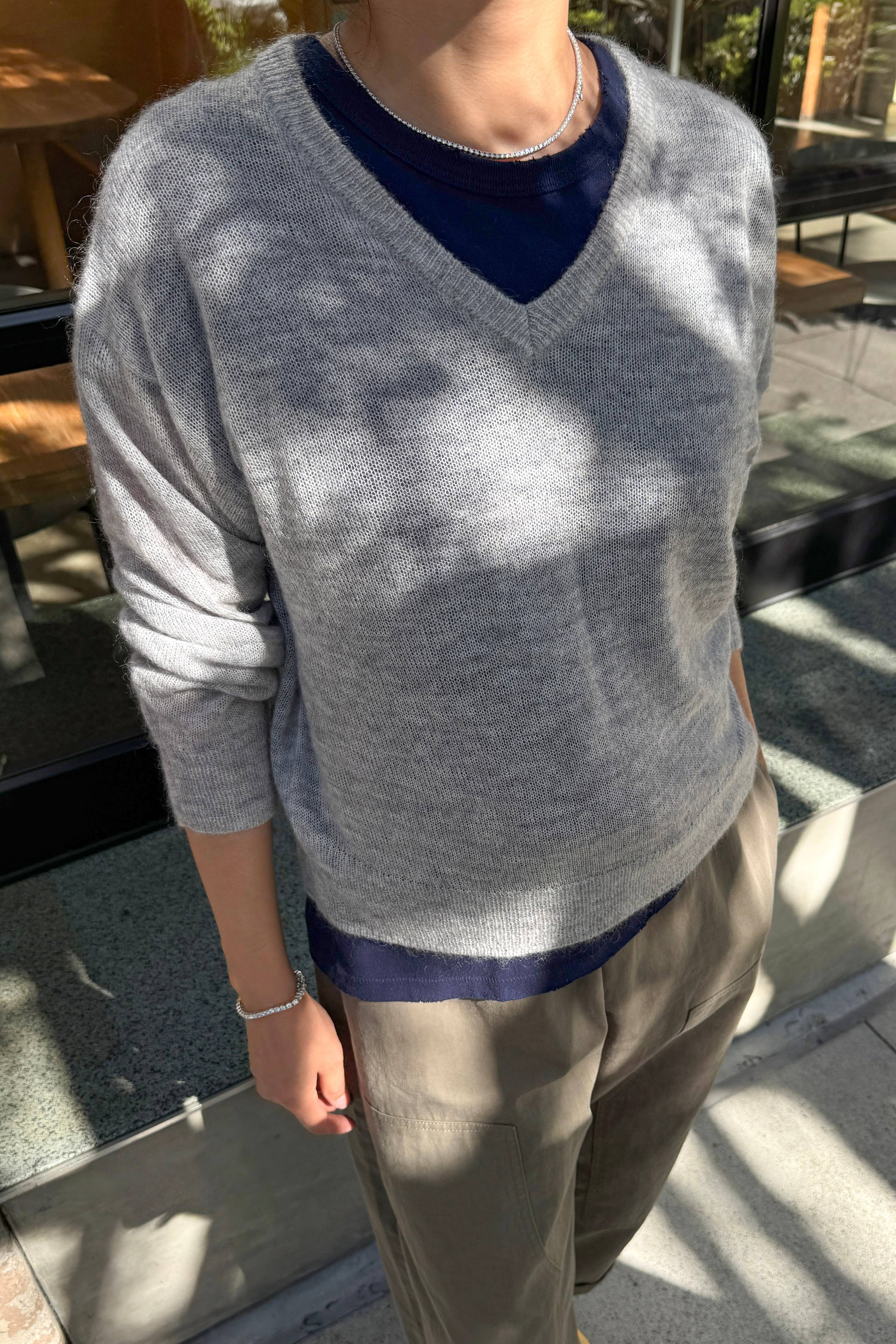 Matthew V-Neck Mohair Sweater (3XS/S-2M/L): Icy Grey (3XS/S-2M/L)