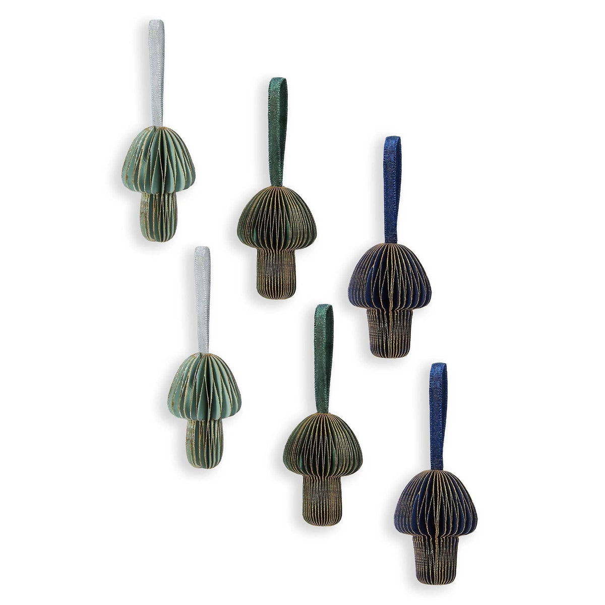 Paper Christmas Tree Decorations, Set of 6 - Mushrooms