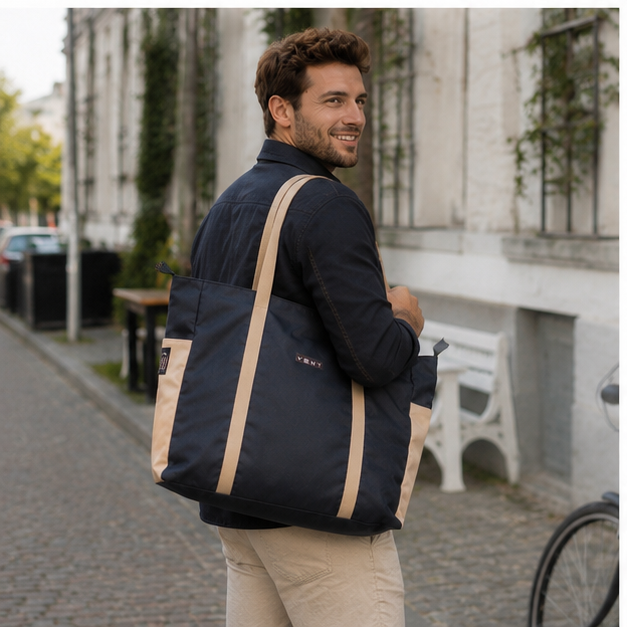 Large Zipped Shopper Bag - Recycled Ocean Plastic - Navy
