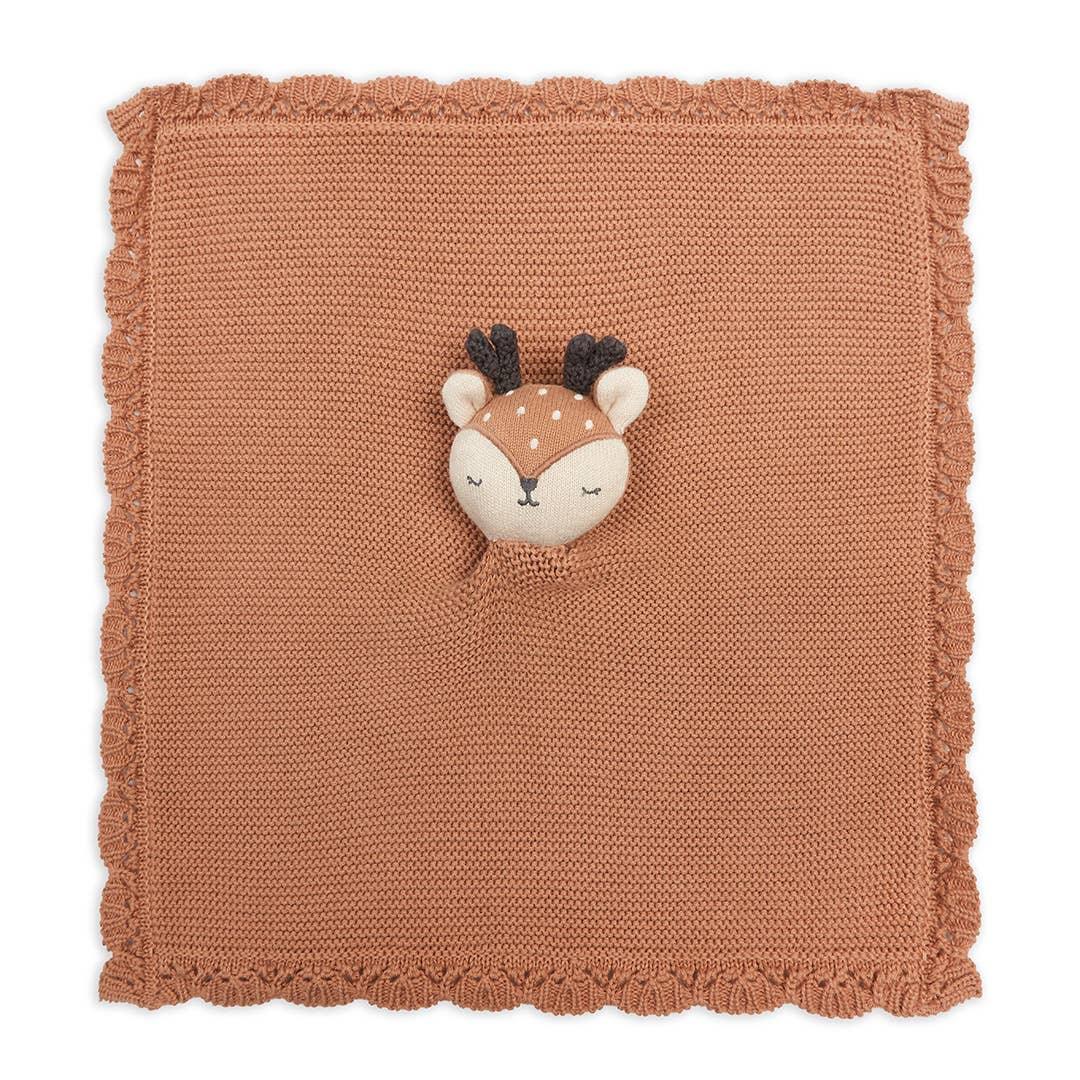 main sauvage knitted deer lovey blanket organic cotton rust brown