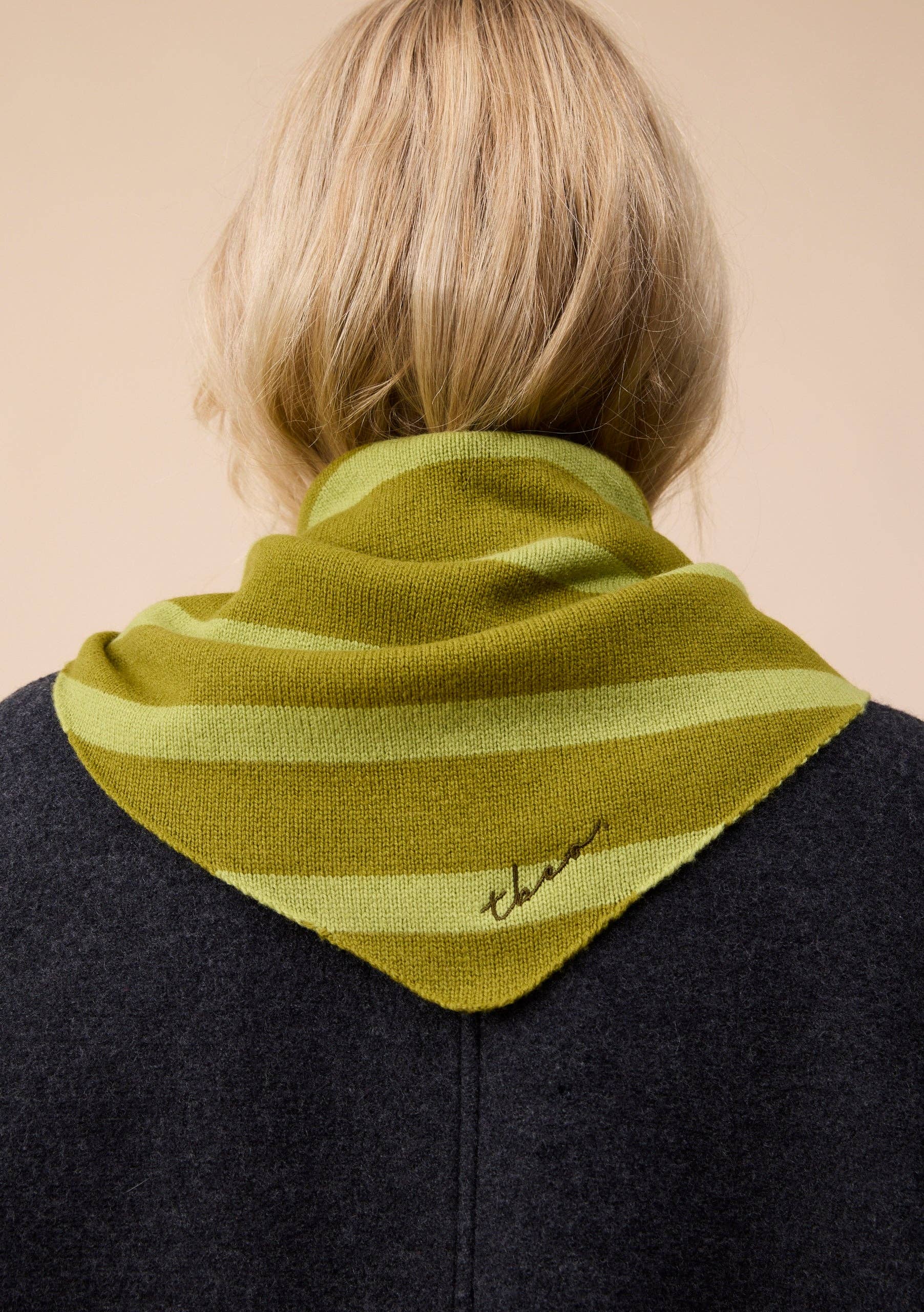 TBCo Merino Wool Triangle Scarf in Green Stripe