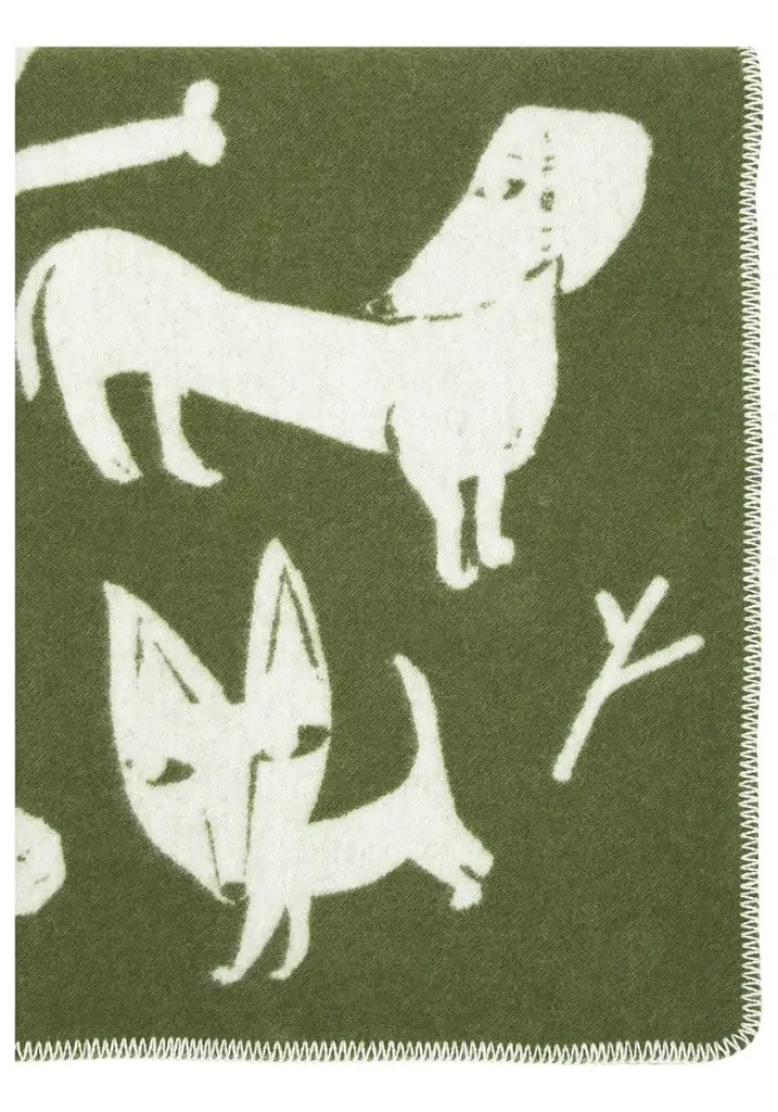 Koirapuisto Wool Blanket — Olive-White